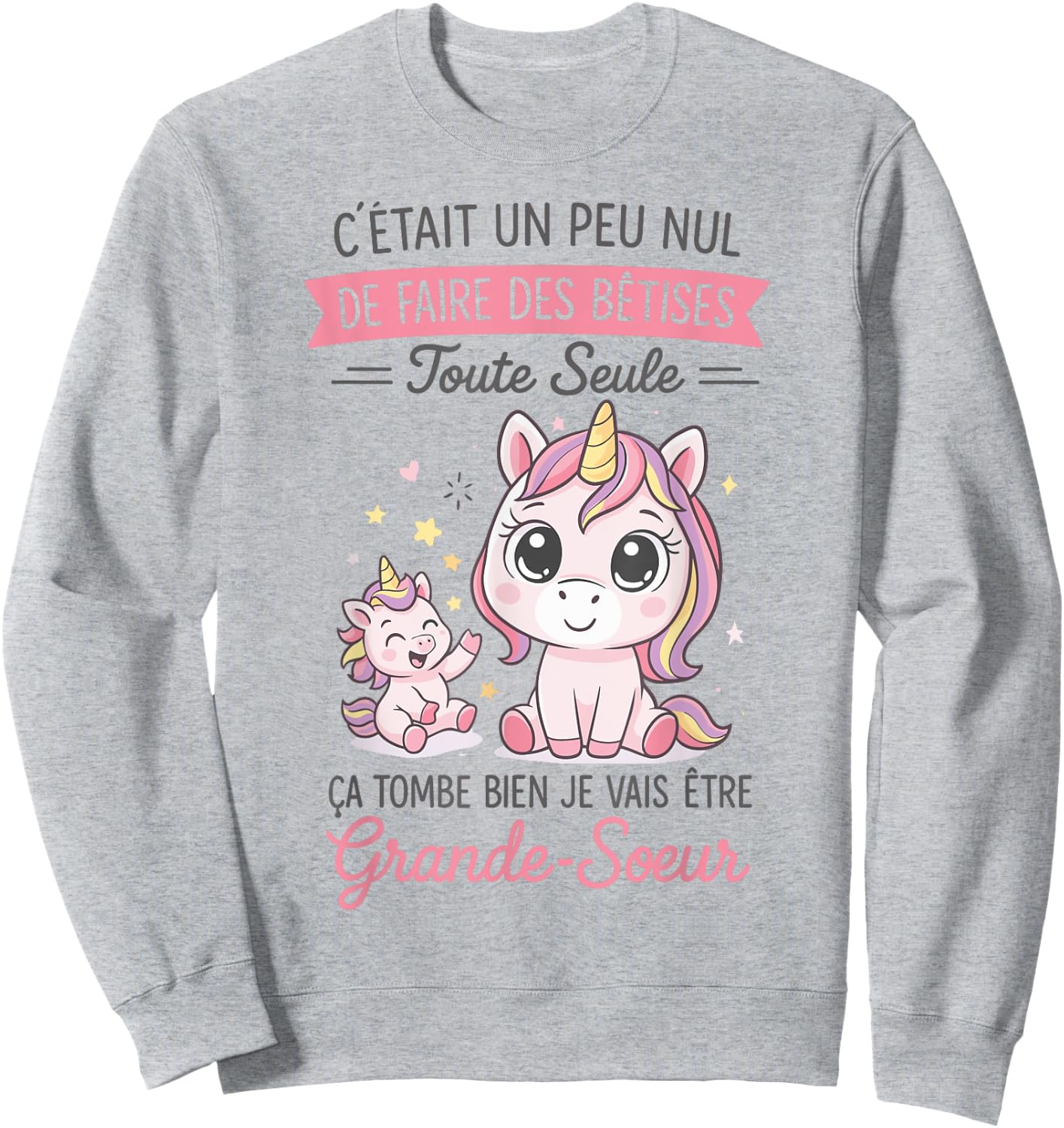 Annonce Grossesse Fille Cadeau Future Grande Sœur Licorne Sweatshirt - Sweatshirt | Ash