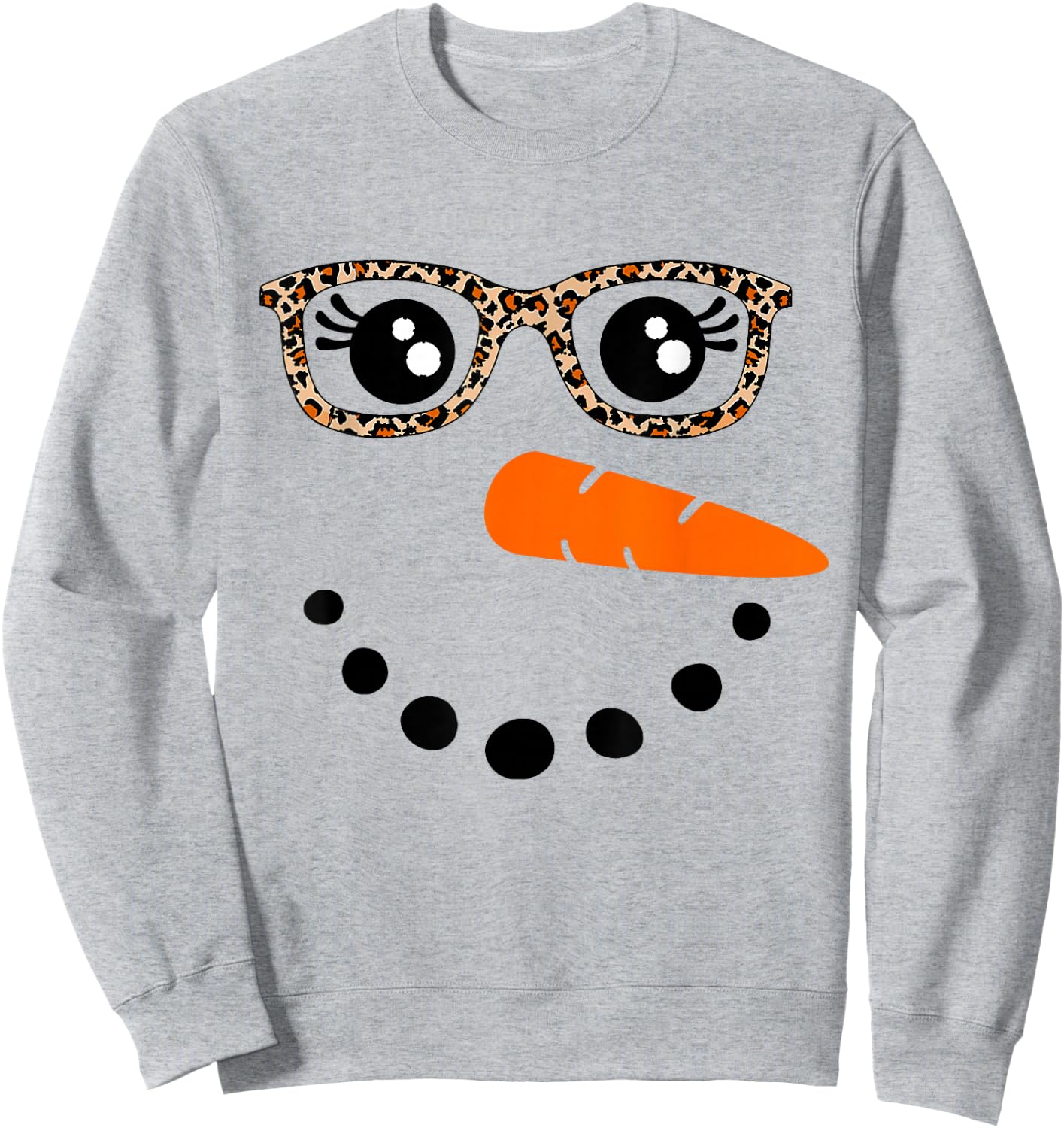 Winter Snowman Face Leopard Eyelashes Christmas Girls Sweatshirt - Sweatshirt | Ash