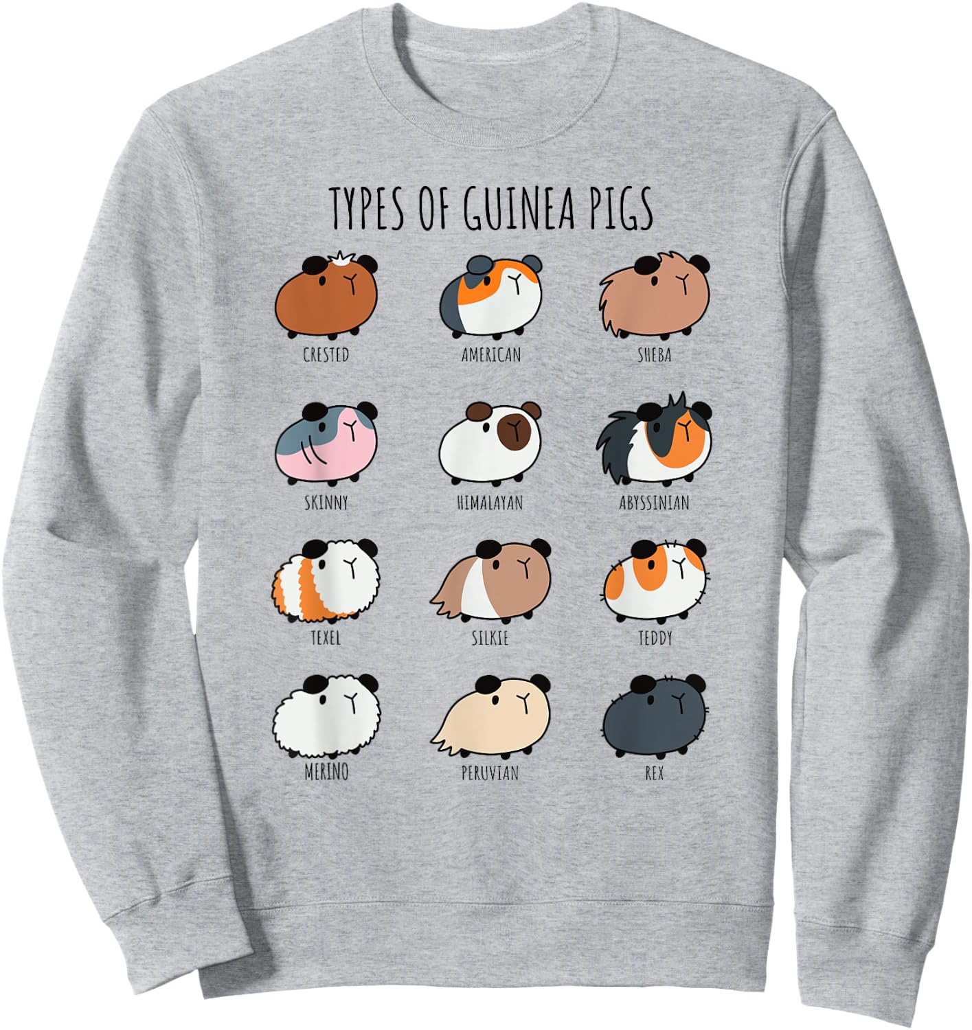 Cute Types of Guinea Pigs Abyssinian Silkie and Texel Sweatshirt - Sweatshirt | Ash