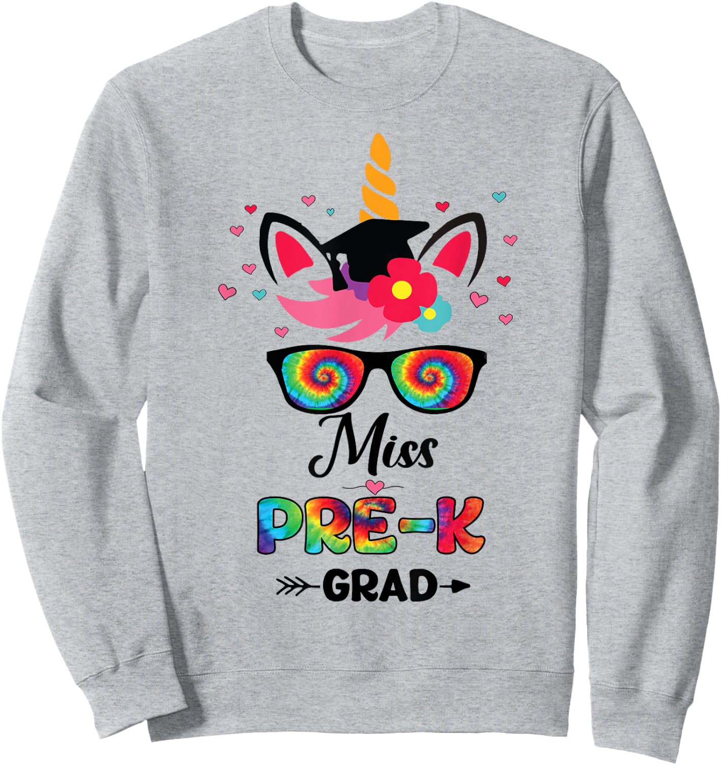 Unicorn Miss Pre-k Grad with Glasses Preschool Graduation Sweatshirt - Sweatshirt | Ash