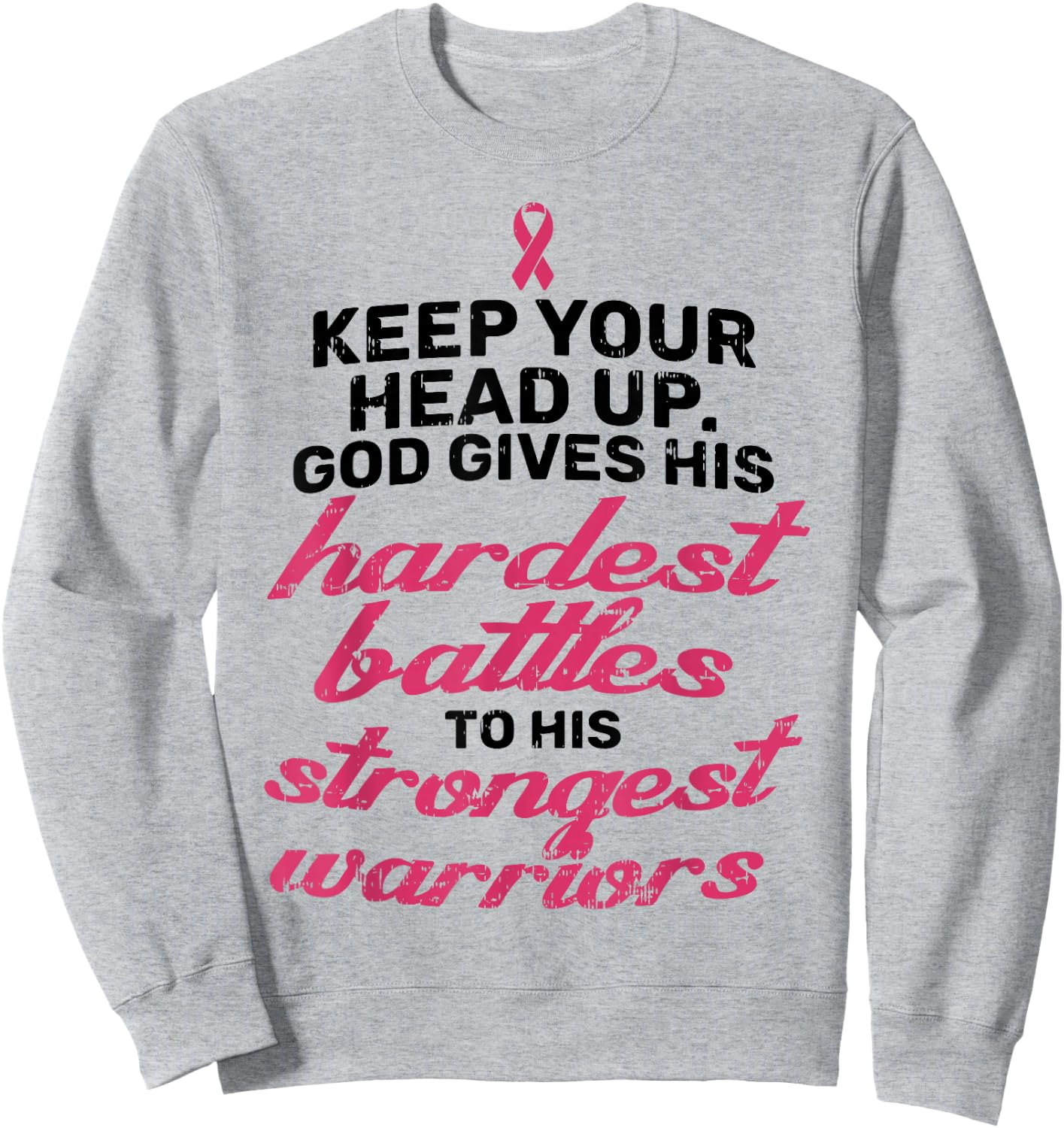 Breast Cancer Awareness Shirt Pink Ribbon Keep Your Head Up Sweatshirt - Sweatshirt | Ash