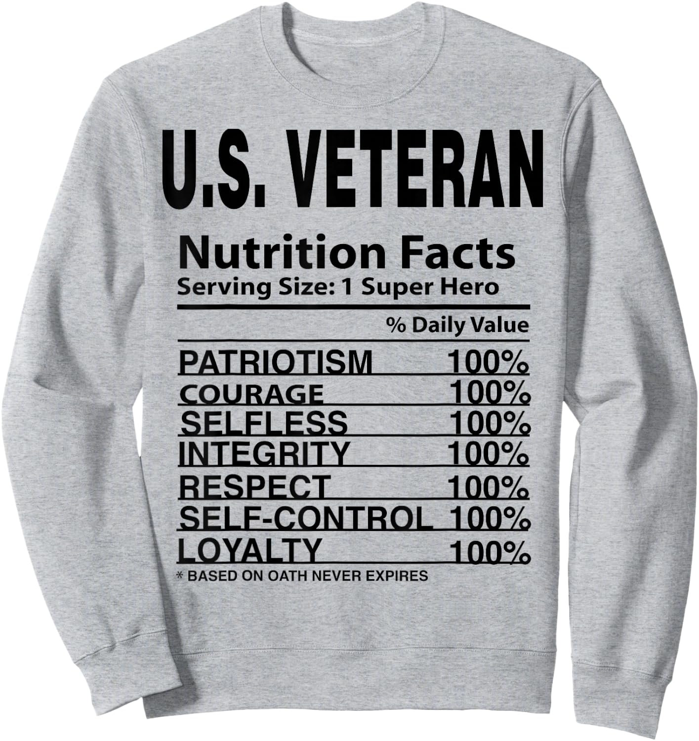 US Veteran Apparel & Women U.S. Vet Nutrition Facts Sweatshirt - Sweatshirt | Ash