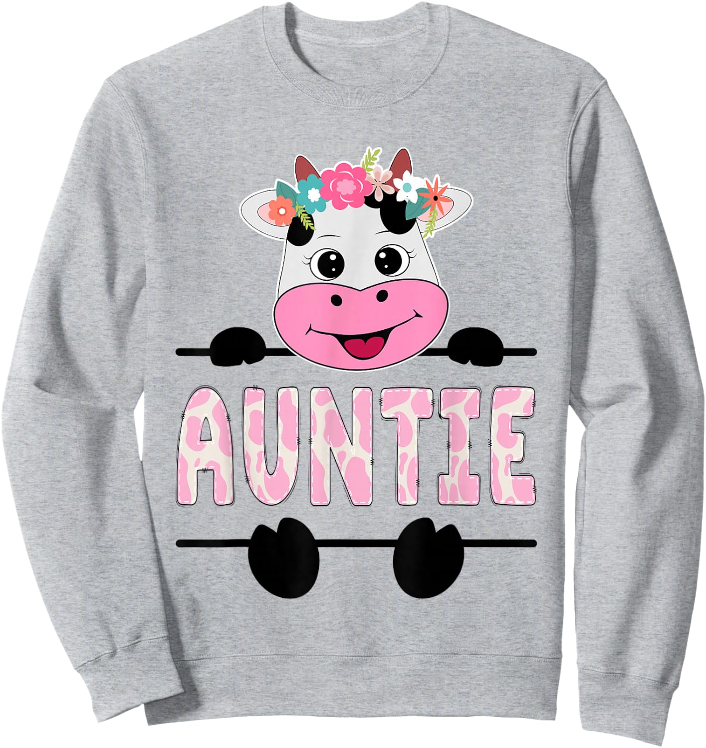 Auntie Of The Birthday Girl Cow Aunt Family Party Sweatshirt - Sweatshirt | Ash