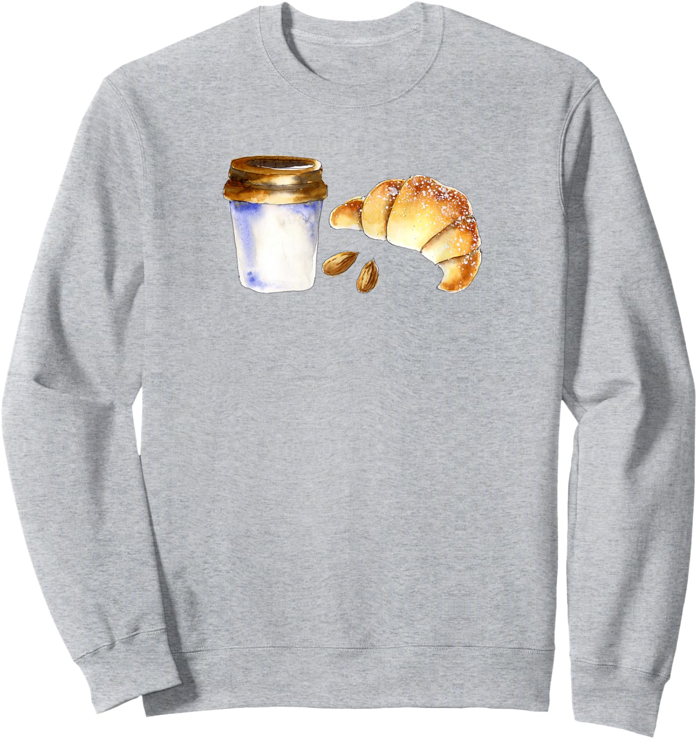 Croissant & Coffee Lover,Classic French Breakfast,Watercolor Sweatshirt - Sweatshirt | Ash