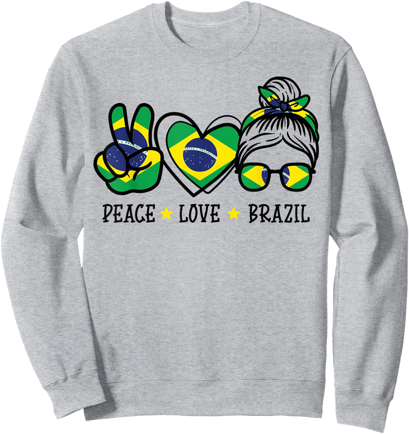 Peace Love Brazil Messy Bun Soccer Fan Women Girls Kids Sweatshirt - Sweatshirt | Ash