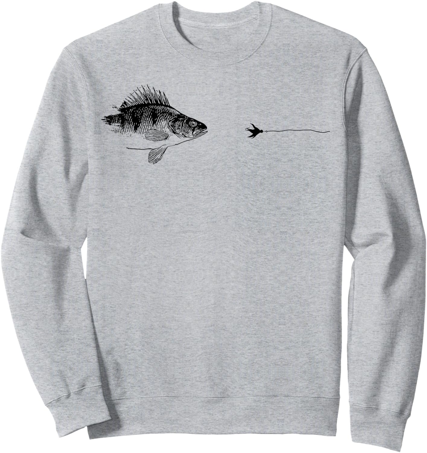 Graphic Fly Fishing Hook Line - Fish Yellow Perch , gray Sweatshirt - Sweatshirt | Ash