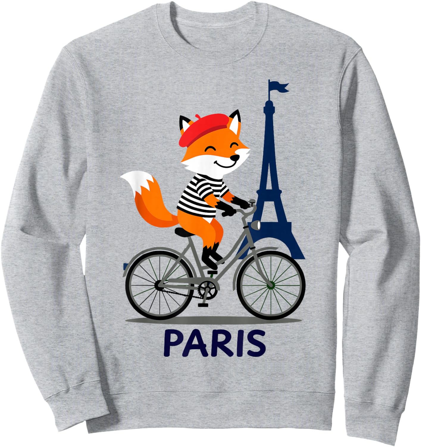 Cute Fox in Beret Cycling, Eiffel Tower Paris French Lover Sweatshirt - Sweatshirt | Ash