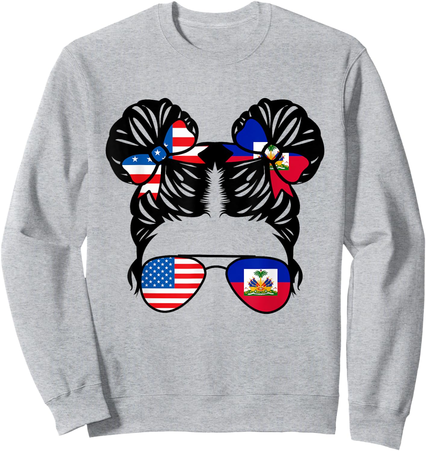 Half American Half Haitian Girl USA Haiti Flag Patriot Sweatshirt - Sweatshirt | Ash