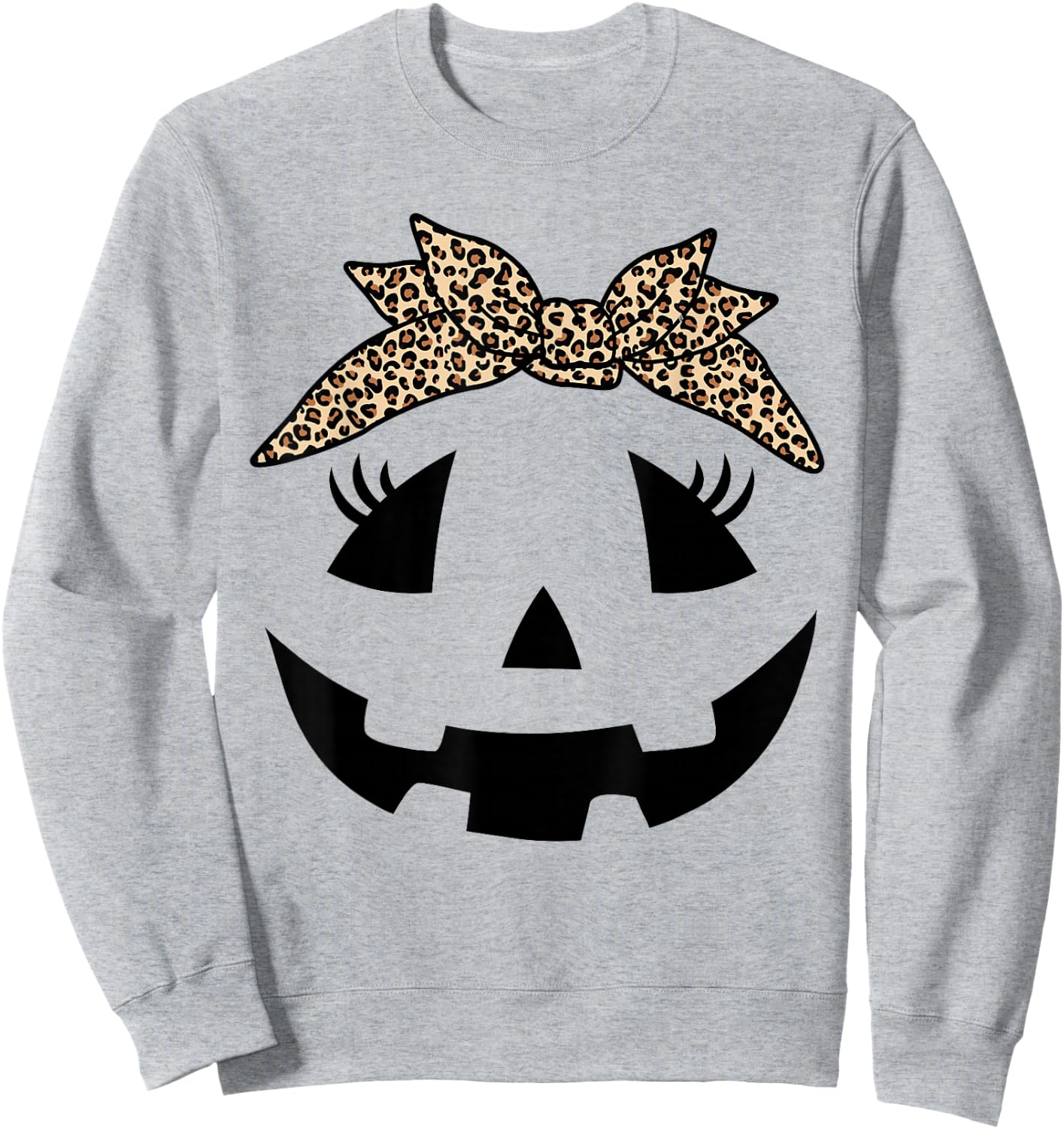 Jack O Lantern Pumpkin Leopard face for Girls Halloween Sweatshirt - Sweatshirt | Ash