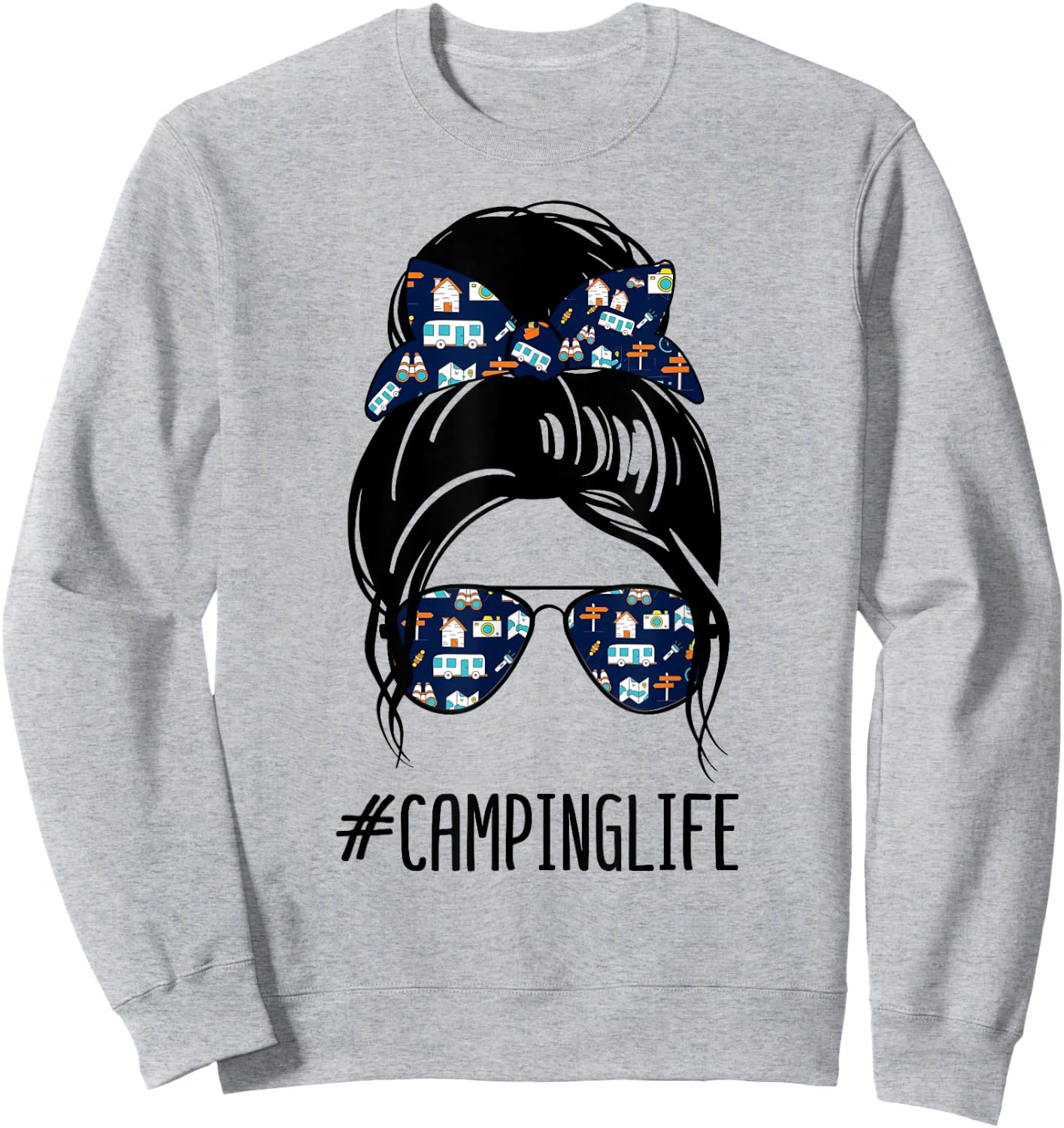 Camping Life Messy Bun Hair shirt Camper camp Camping Sweatshirt - Sweatshirt | Ash