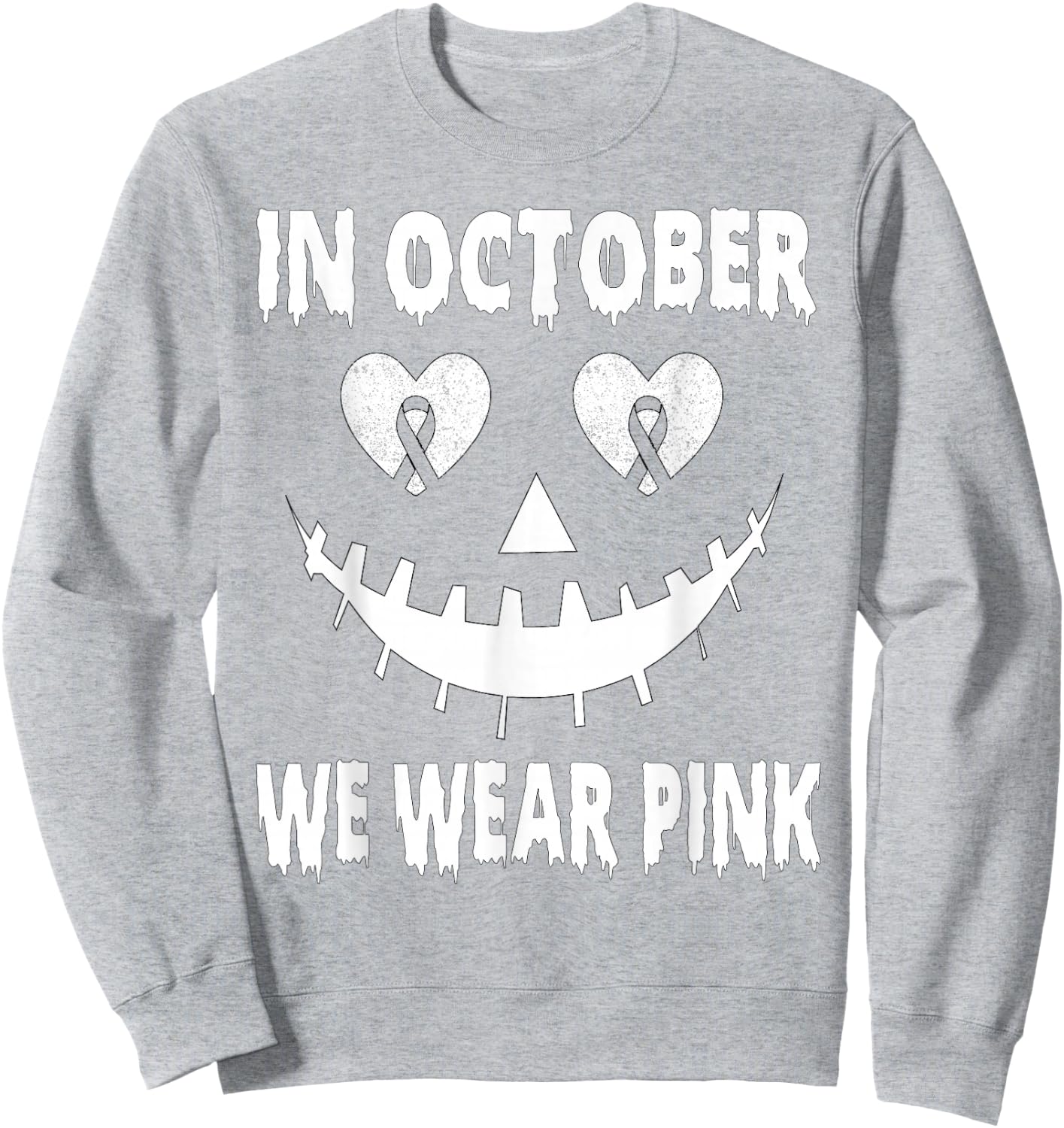 In October We Wear Pink Breast Cancer Jackolantern Halloween Sweatshirt - Sweatshirt | Ash