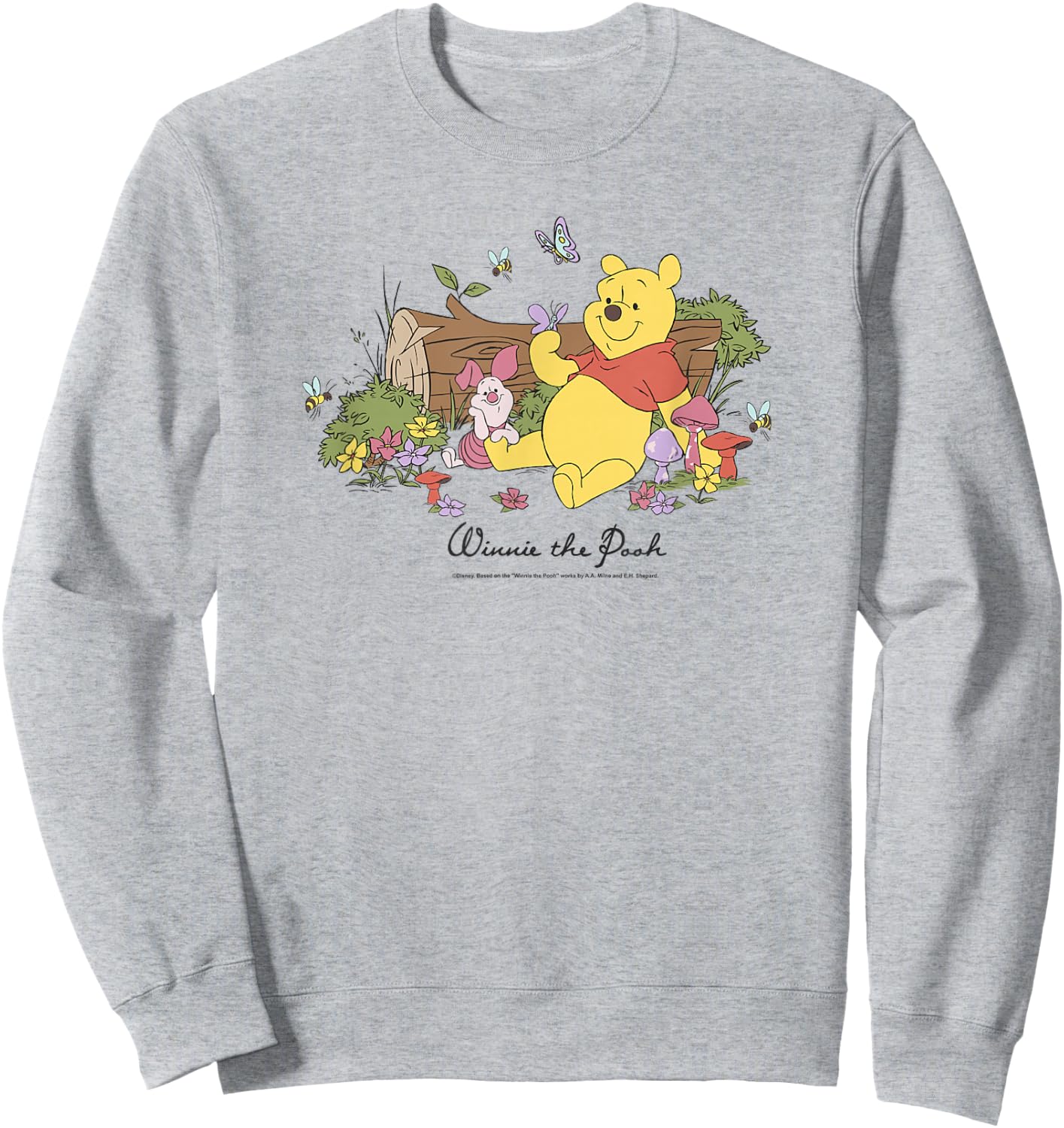 Disney Winnie The Pooh Piglet And Pooh Floral Butterfly , gray, s Sweatshirt - Sweatshirt | Ash