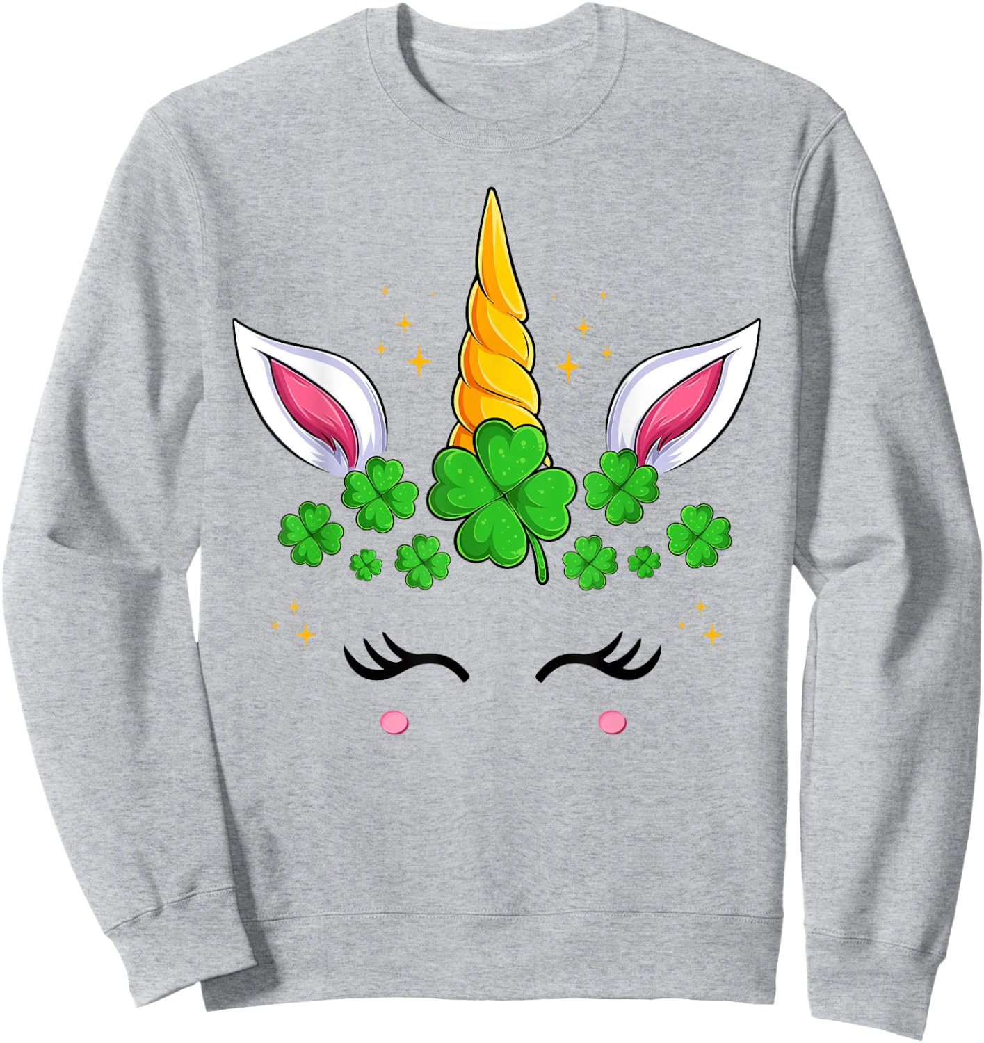 Unicorn Face Irish Shamrock Women Girls St Patrick's Day Sweatshirt - Sweatshirt | Ash