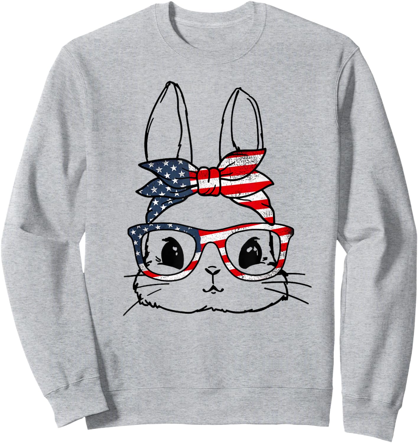 Cute Bunny Face American US FLag Glasses Easter Day Sweatshirt - Sweatshirt | Ash