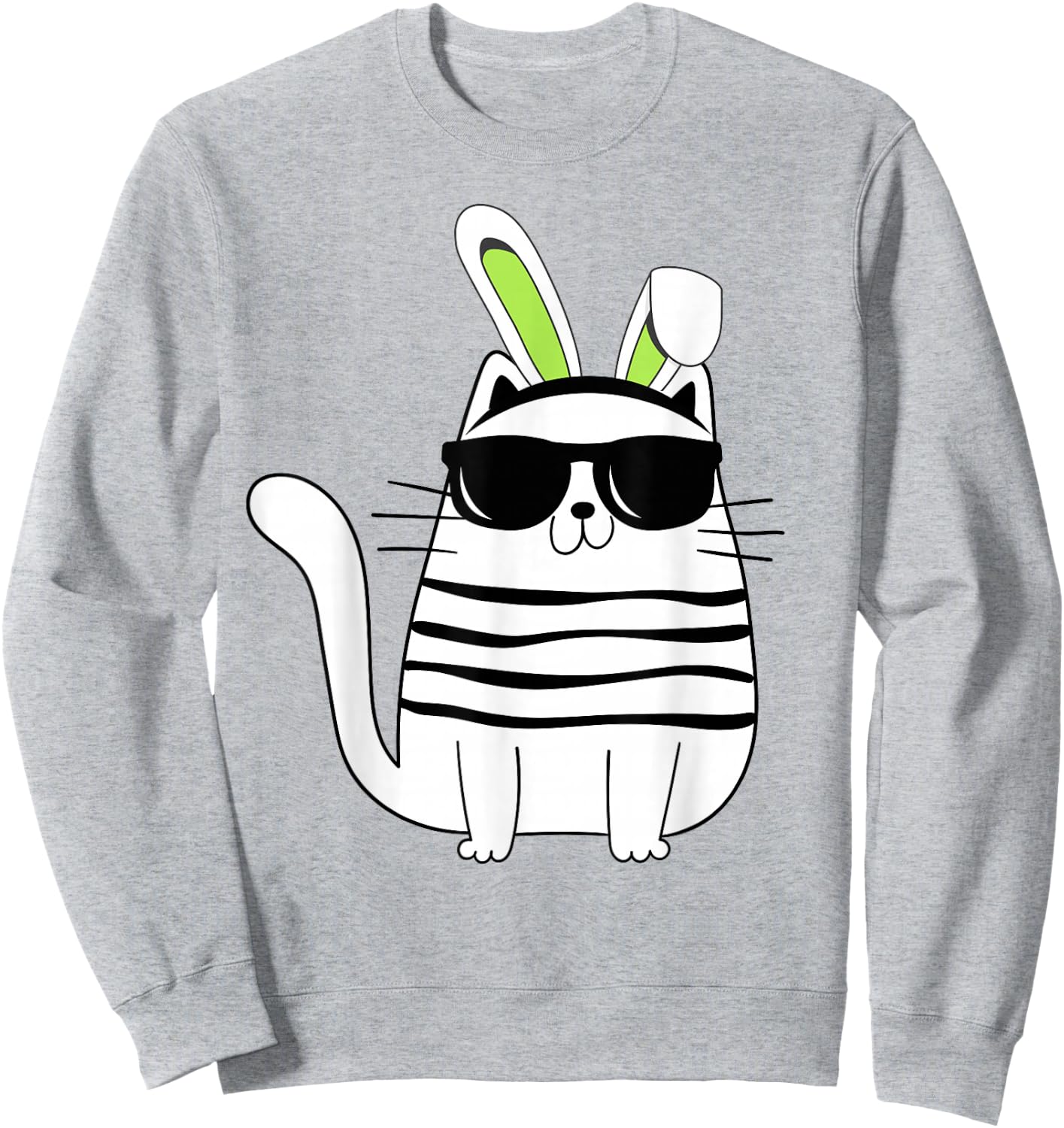Funny Easter Cool Cat With Bunny Ears and Glasses Cat Lover Sweatshirt - Sweatshirt | Ash