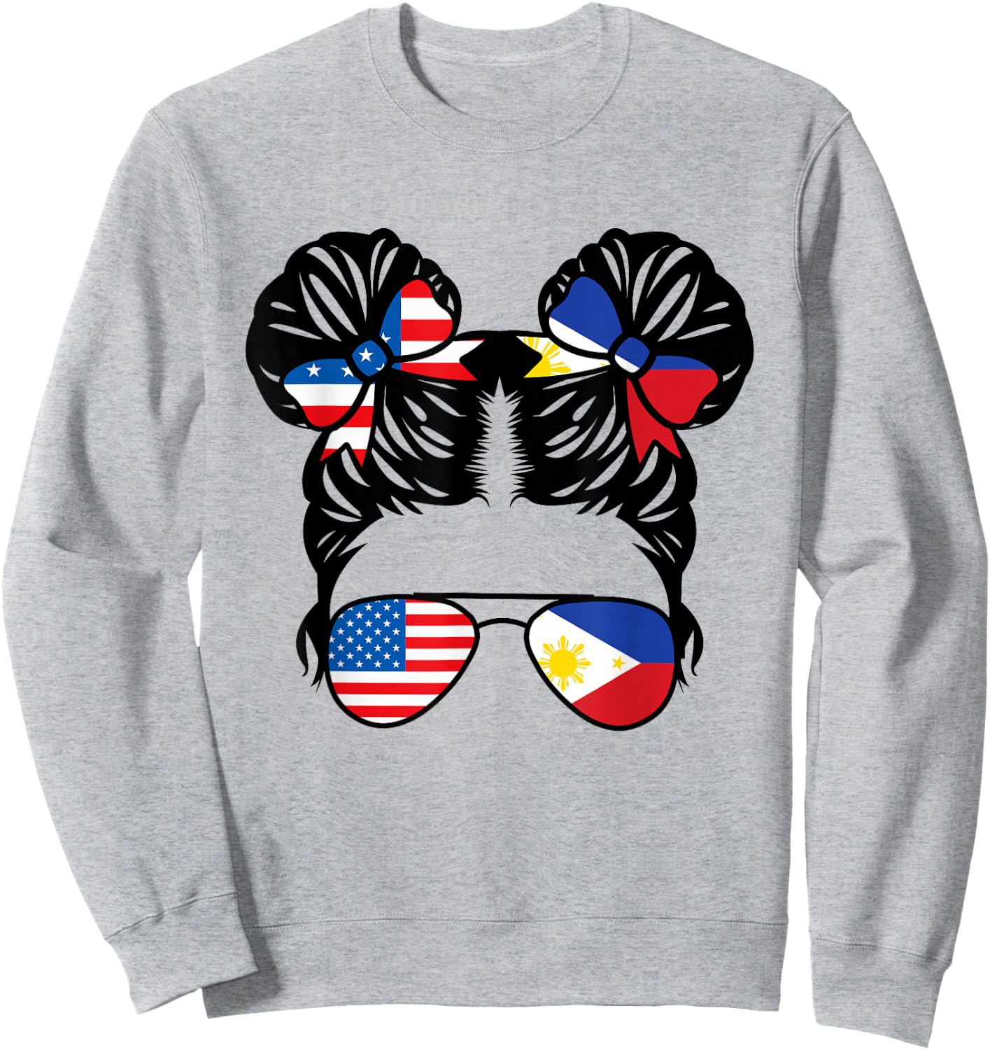 Half American Half Filipino Girl USA Philippine Flag Patriot Small Sweatshirt - Sweatshirt | Ash
