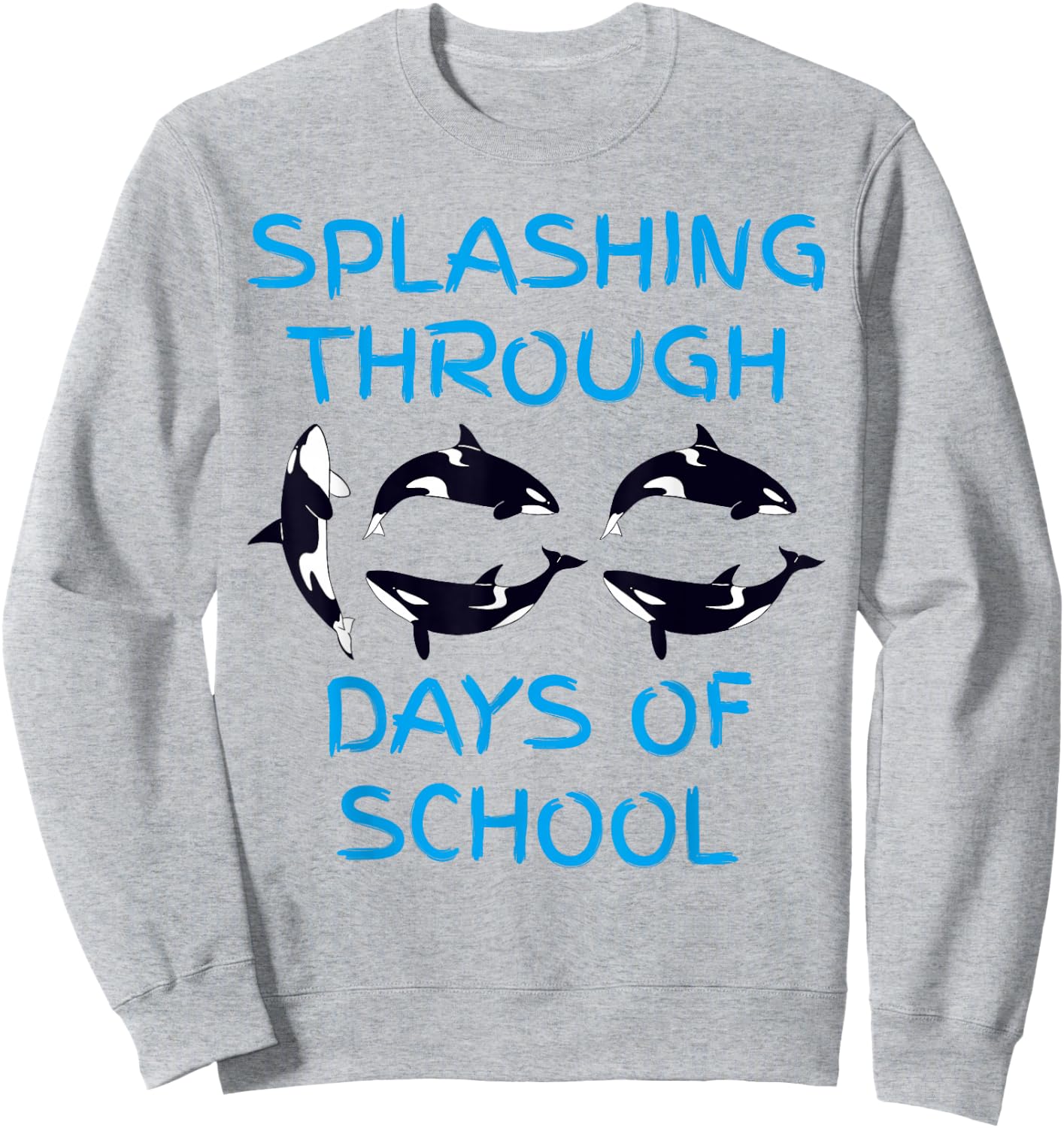 Splashing Through 100 Days of School Orca Killer Whale Kids Sweatshirt - Sweatshirt | Ash