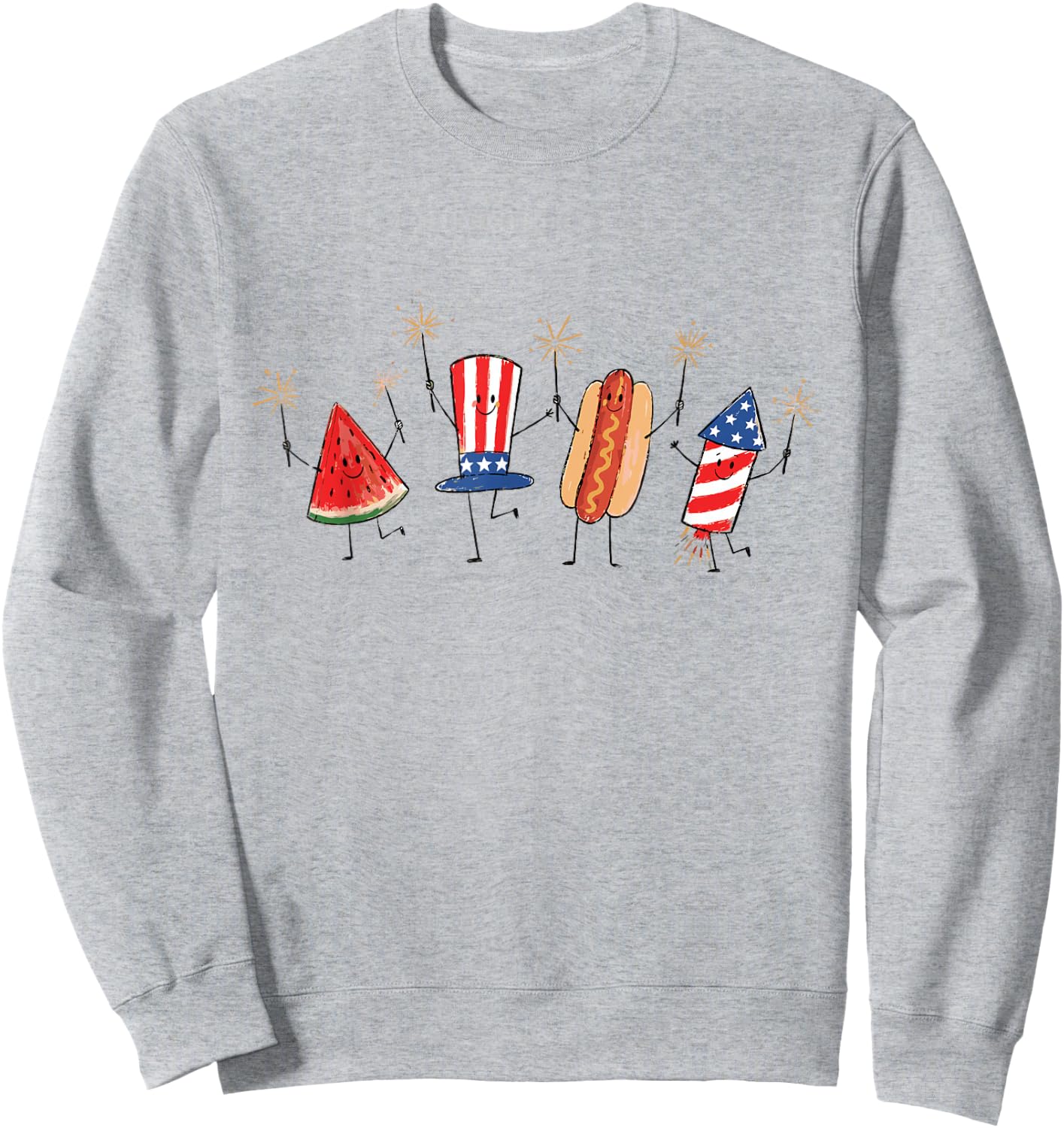 Retro American Watermelon Hotdog Firework Rocket 4th of July Sweatshirt - Sweatshirt | Ash