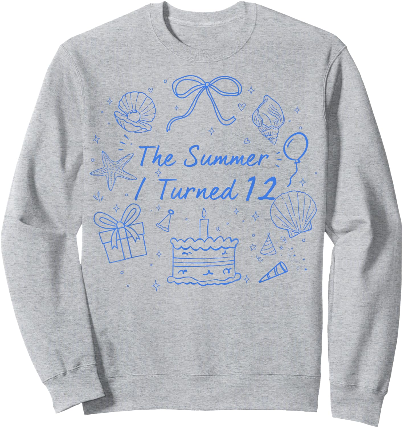 Summer I Turned 12 Coastal Bow Seashell 12th Birthday Girl Sweatshirt - Sweatshirt | Ash