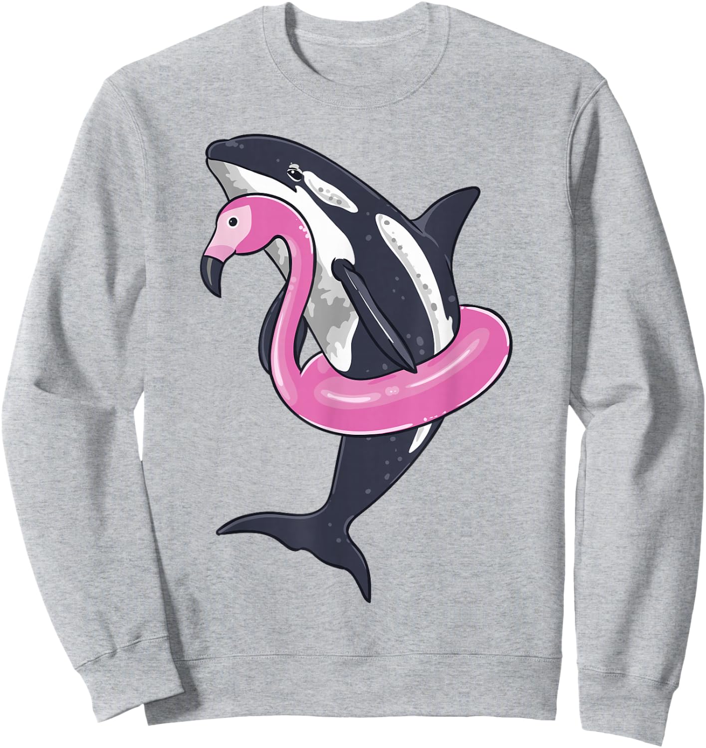 Funny Orca Flamingo Pool Party Men Women Kids Beach Summer Sweatshirt - Sweatshirt | Ash