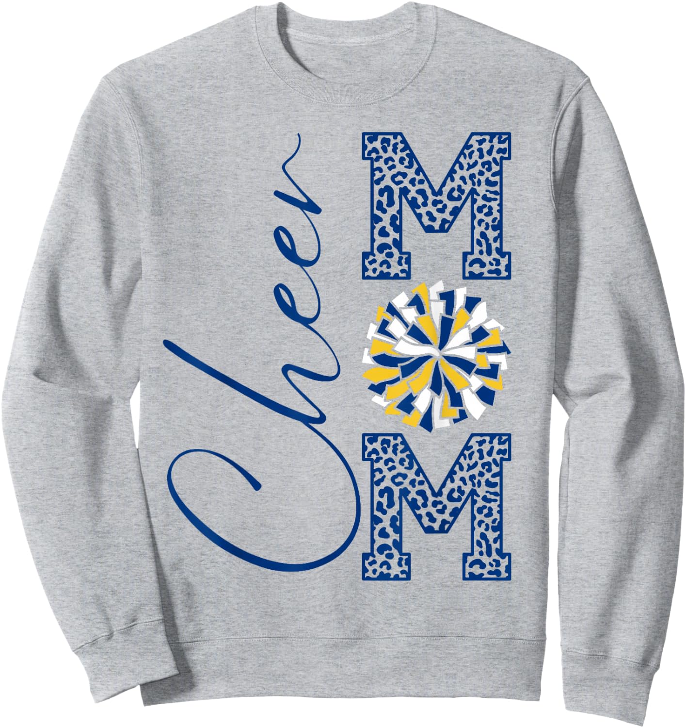 Cheer Mom | Blue, Gold, White | Leopard Print , grey, S Sweatshirt - Sweatshirt | Ash