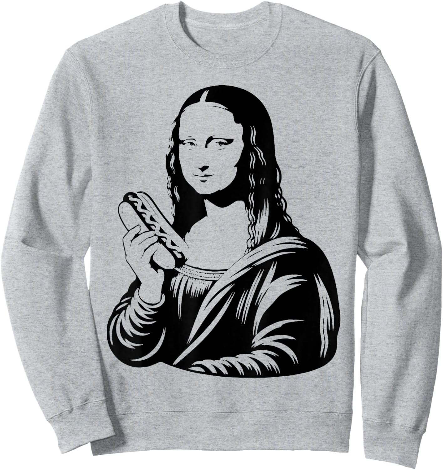 Mona Wiener Funny Mona Lisa with Hotdog Parody Meme Art Sweatshirt - Sweatshirt | Ash