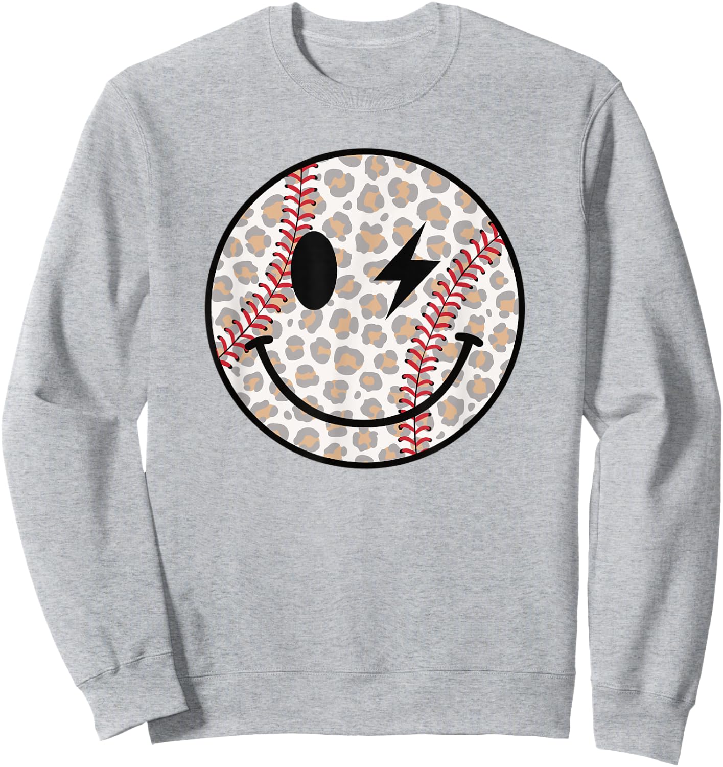 Cute Baseball Happy Face Leopard Smile Face Smiling Baseball Sweatshirt - Sweatshirt | Ash