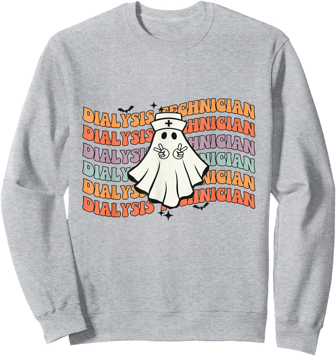 Groovy Dialysis Technician Boo Ghost Halloween Costumes Sweatshirt - Sweatshirt | Ash
