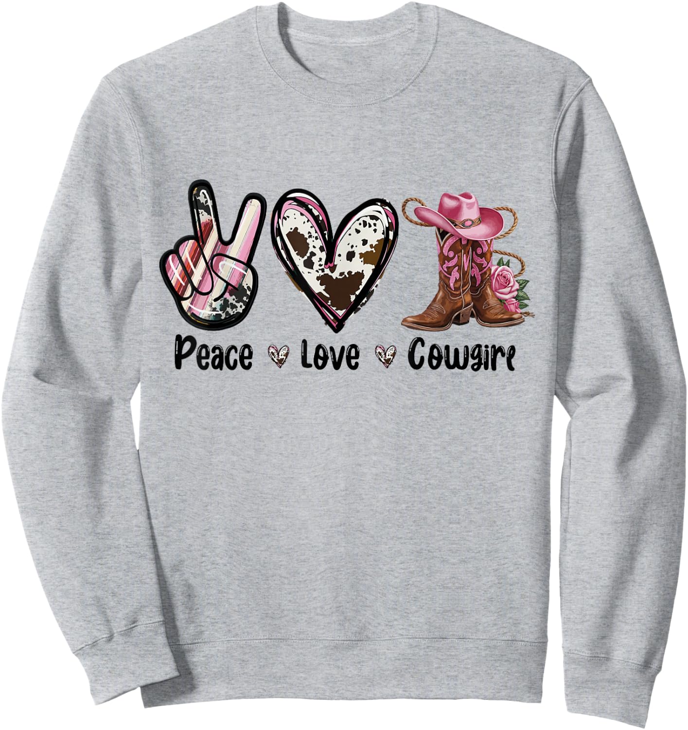 Peace Love Cowgirl Western Cowgirl Boots and Hat Country , white, S Sweatshirt - Sweatshirt | Ash