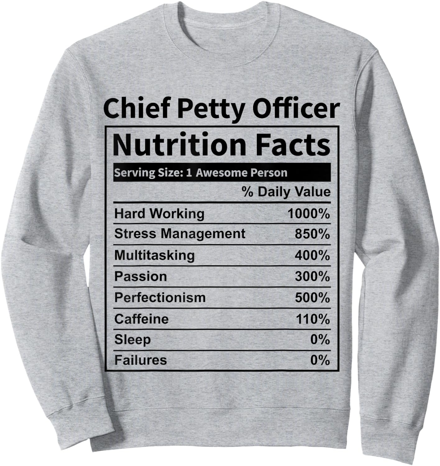 CPO Chief Petty Officer Nutrition Facts Funny Women Sweatshirt - Sweatshirt | Ash