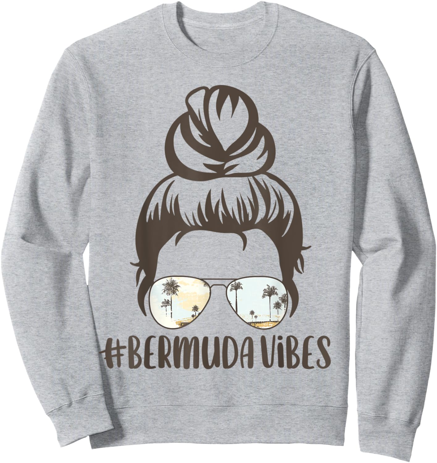 Bermuda Tropical Island Messy Bun Vibes Palm Tree Sunset Sweatshirt - Sweatshirt | Ash
