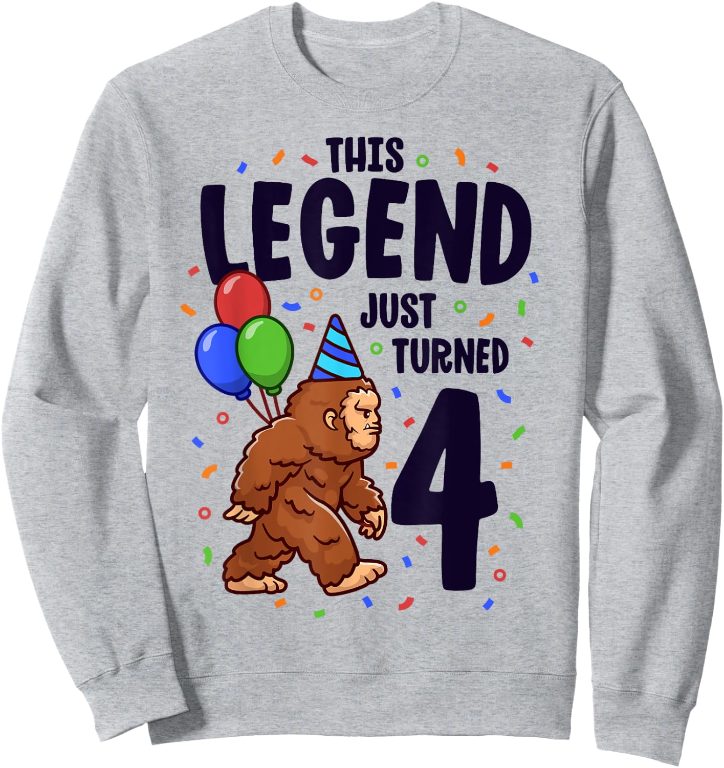 Bigfoot Birthday Party 4 Years Old Sasquatch Theme Boys Sweatshirt - Sweatshirt | Ash
