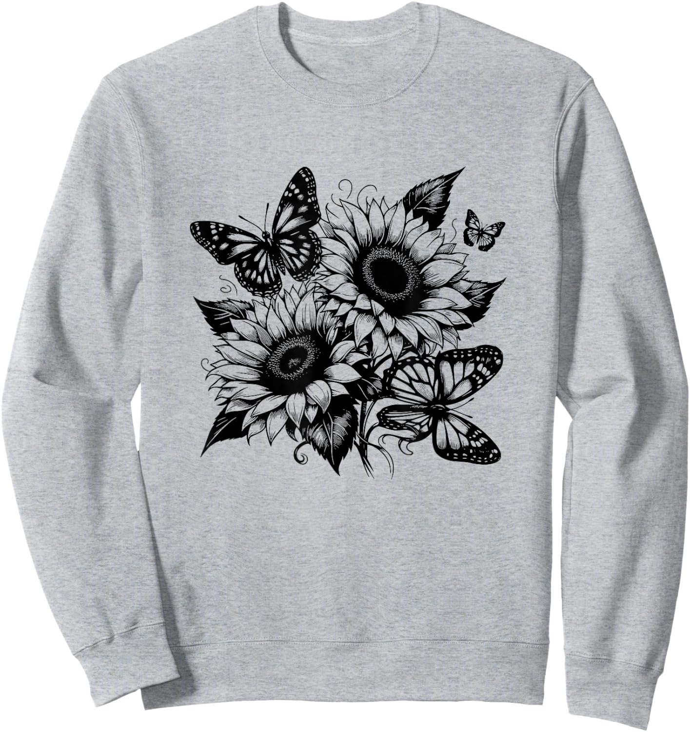 Butterfly Sunflower Graphic Design , gray Sweatshirt - Sweatshirt | Ash