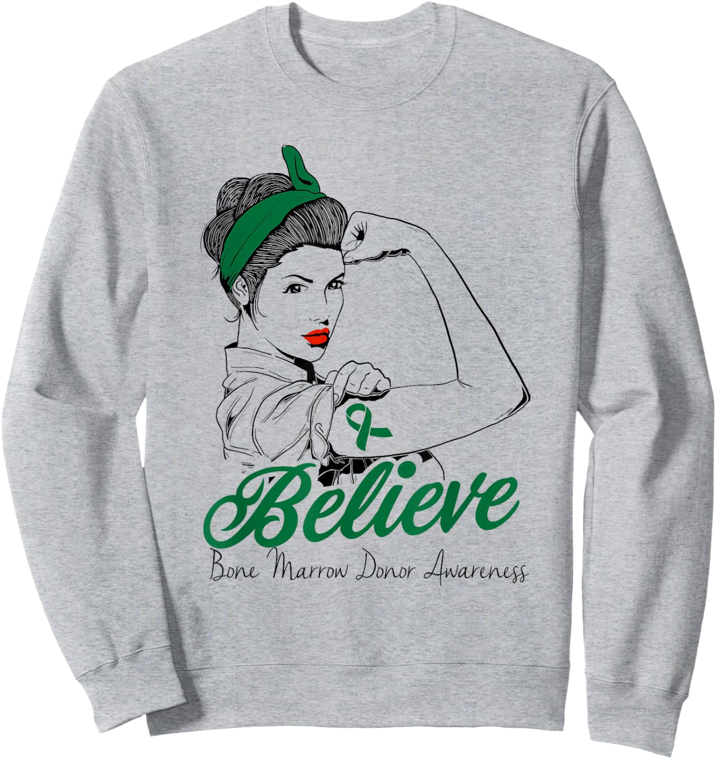 Bone Marrow Donor Unbreakable Green Ribbon Superhero Gift Sweatshirt - Sweatshirt | Ash