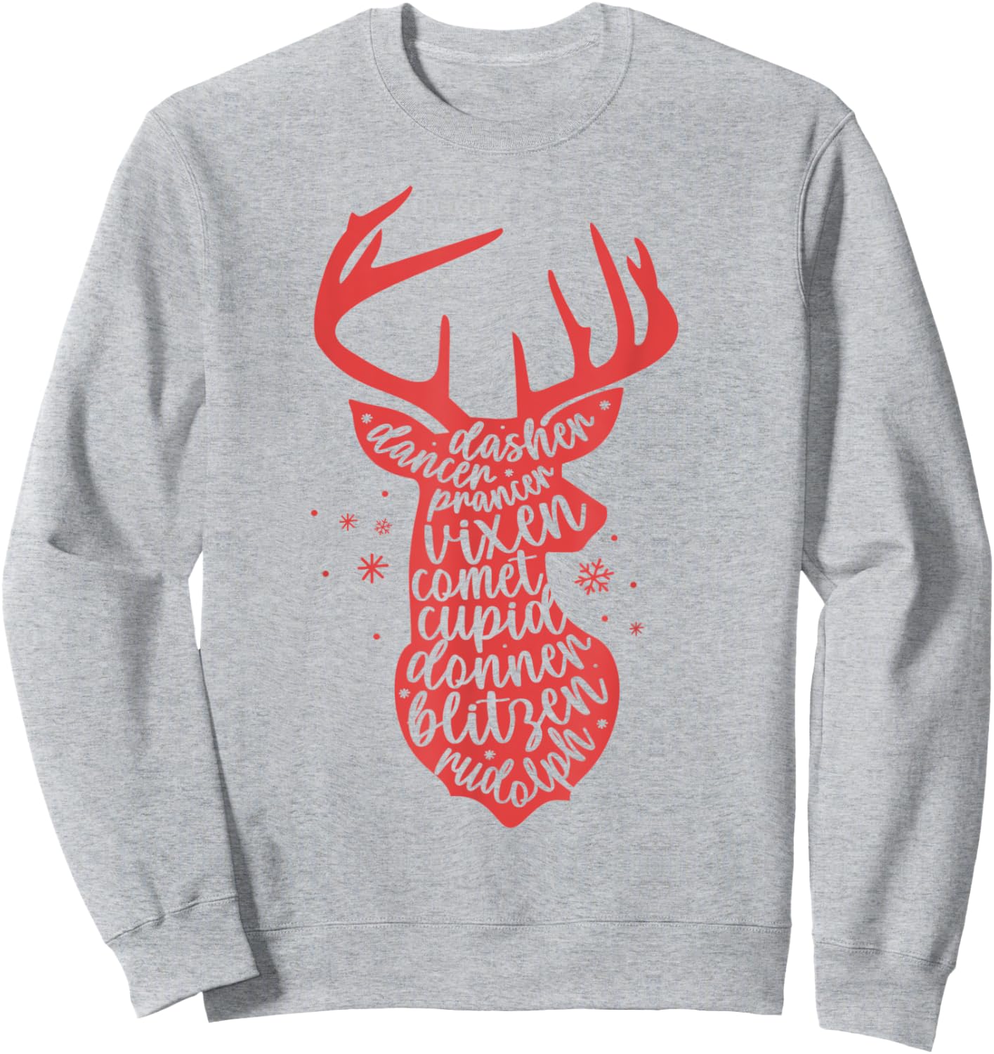 Christmas Reindeer Names Cute Holiday Rudolph Kids Sweatshirt - Sweatshirt | Ash