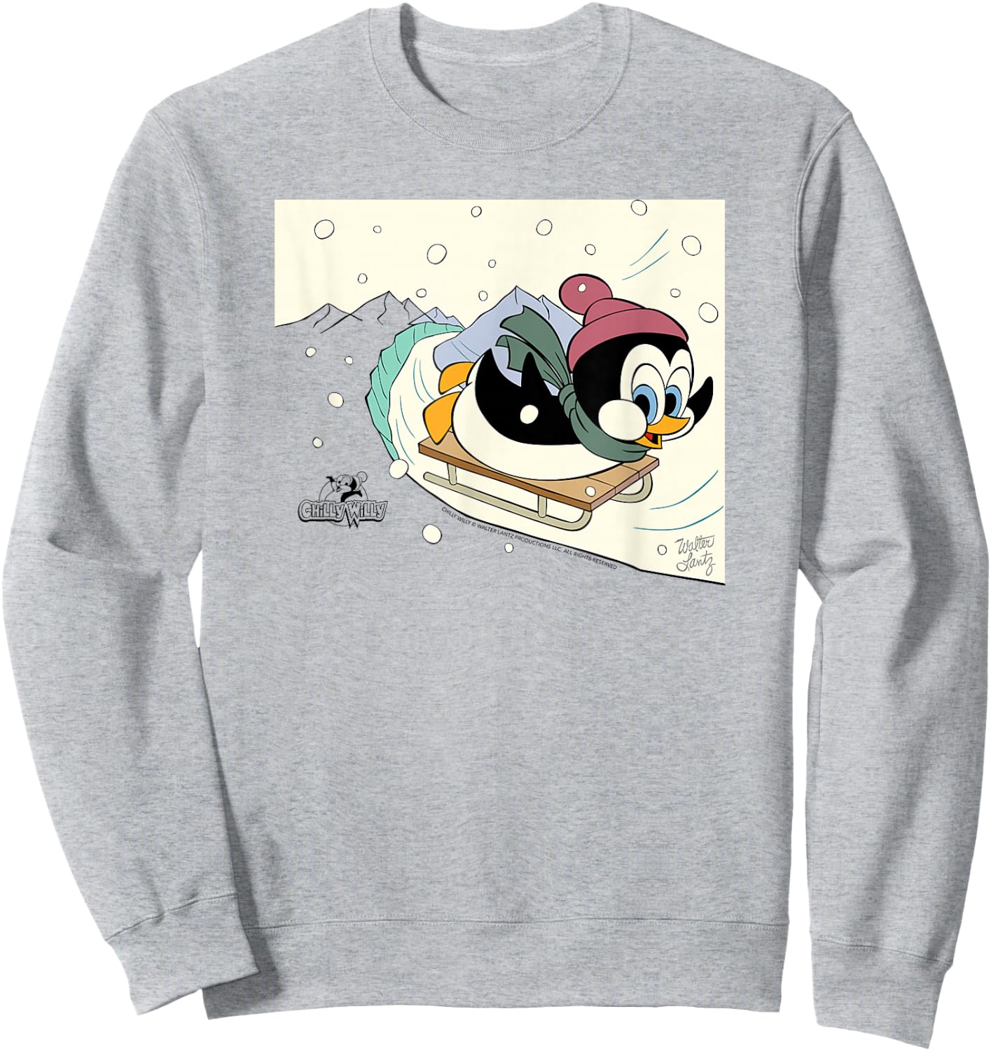 Chilly Willy the Penguin Sledding Holiday Sweatshirt - Sweatshirt | Ash