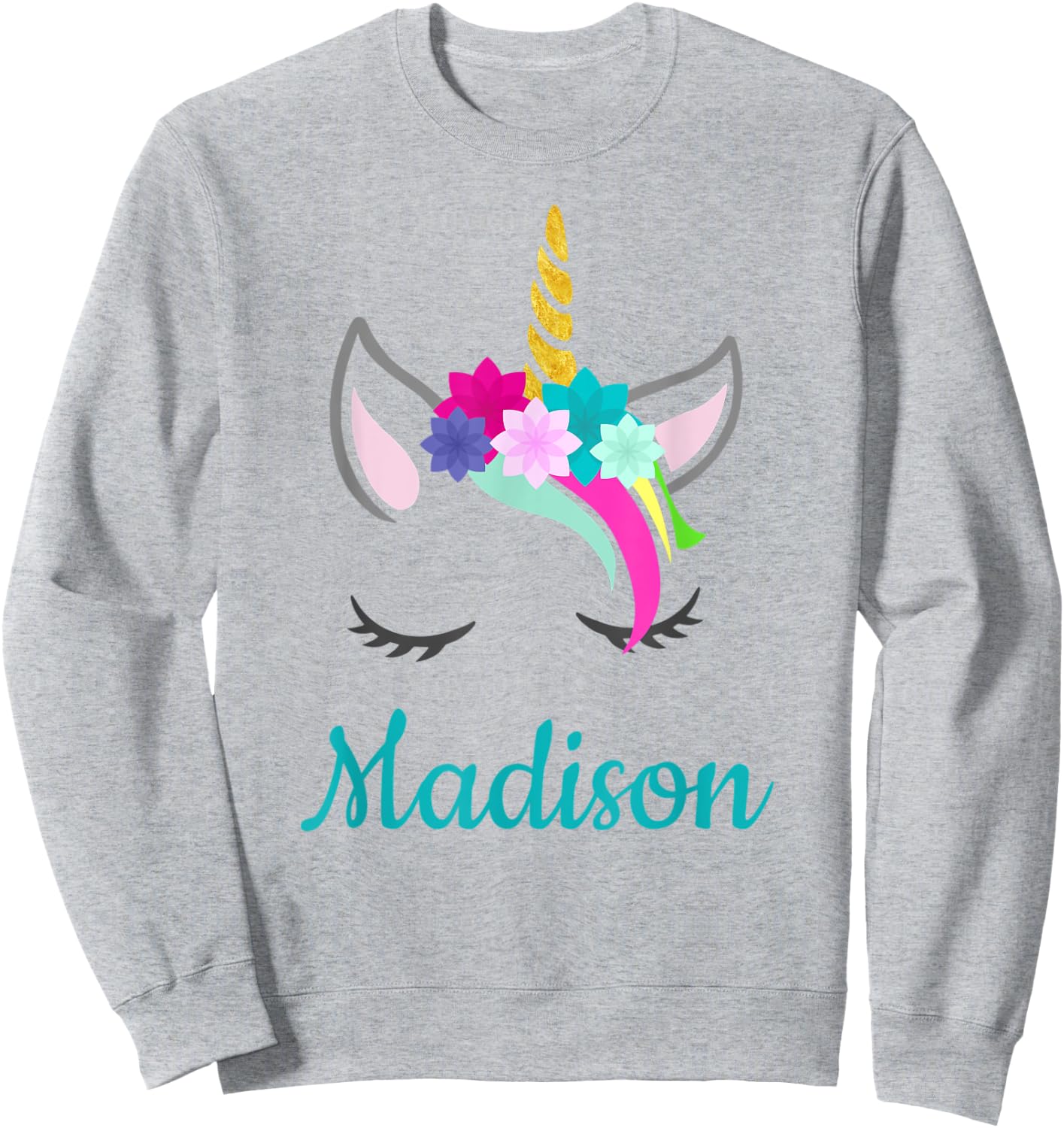 Madison Rainbow Unicorn Name Sweatshirt - Sweatshirt | Ash