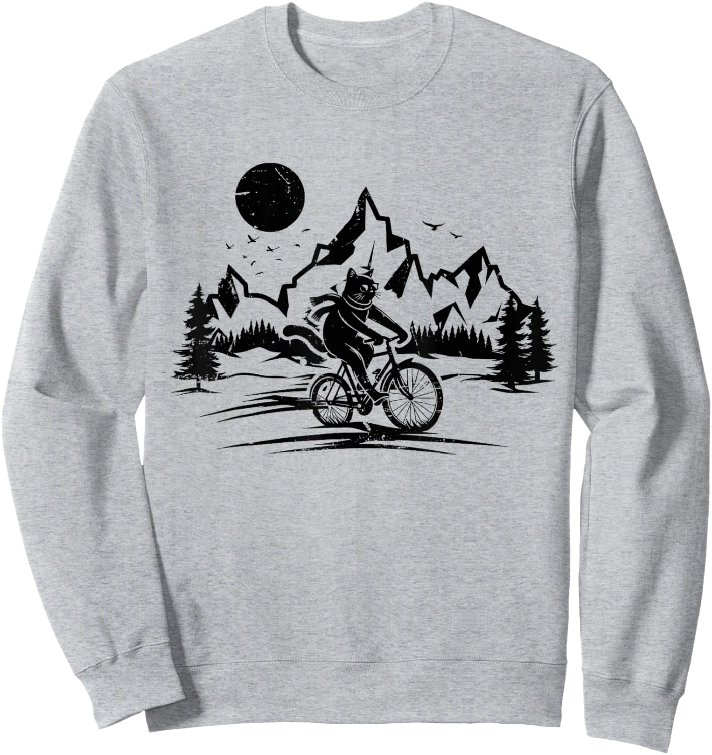 Funny Cat Riding Bicycle Vintage Mountain Biking Cat Biker Men Women Girls Kids Sweatshirt - Sweatshirt | Ash
