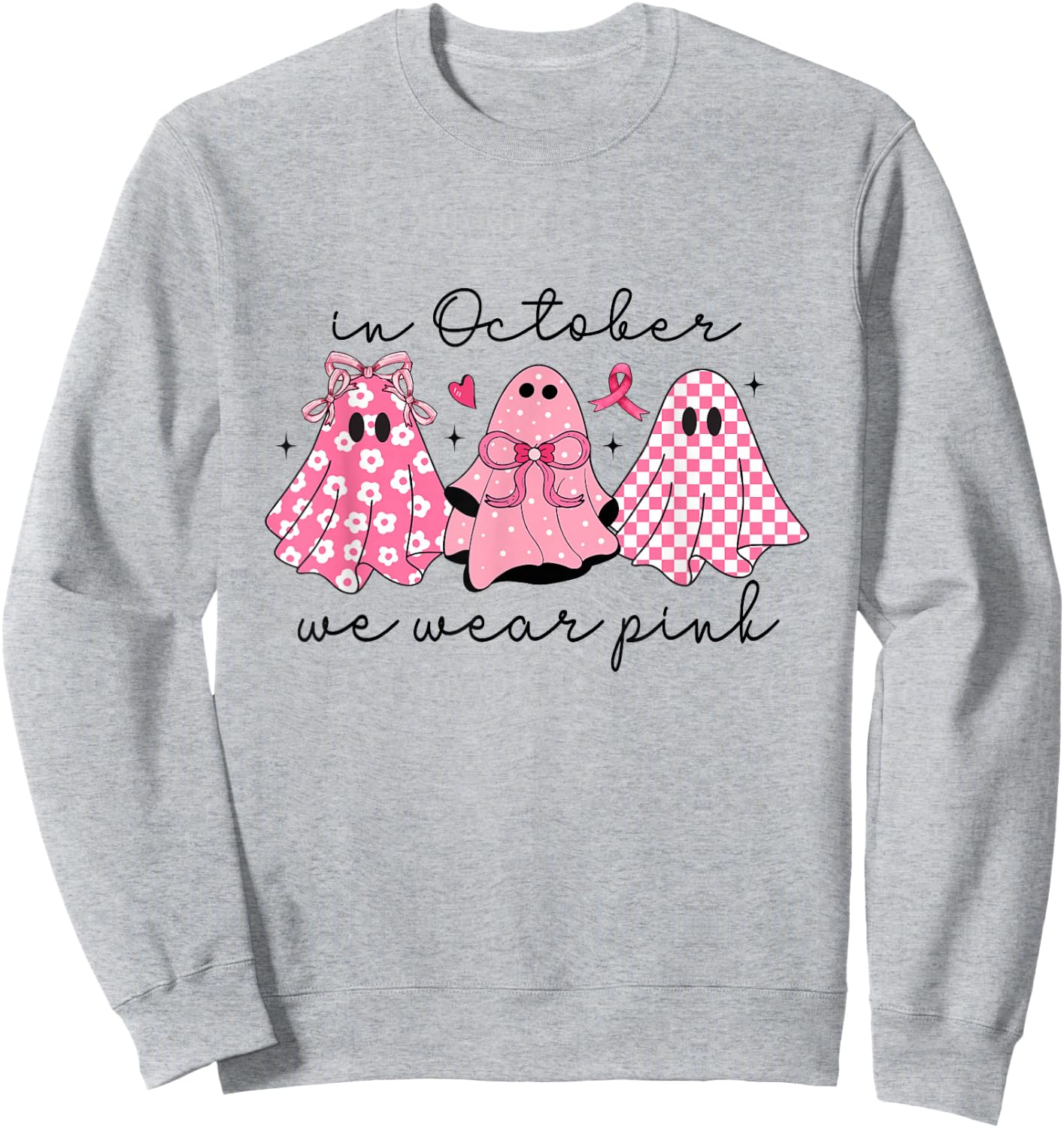 In October We Wear Pink Cute Ghost Women's Sweatshirt - Sweatshirt | Ash