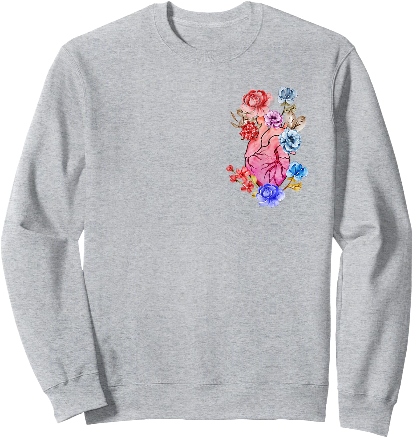 Anatomical Heart Human Heart Anatomy Flowers Floral Sweatshirt - Sweatshirt | Ash