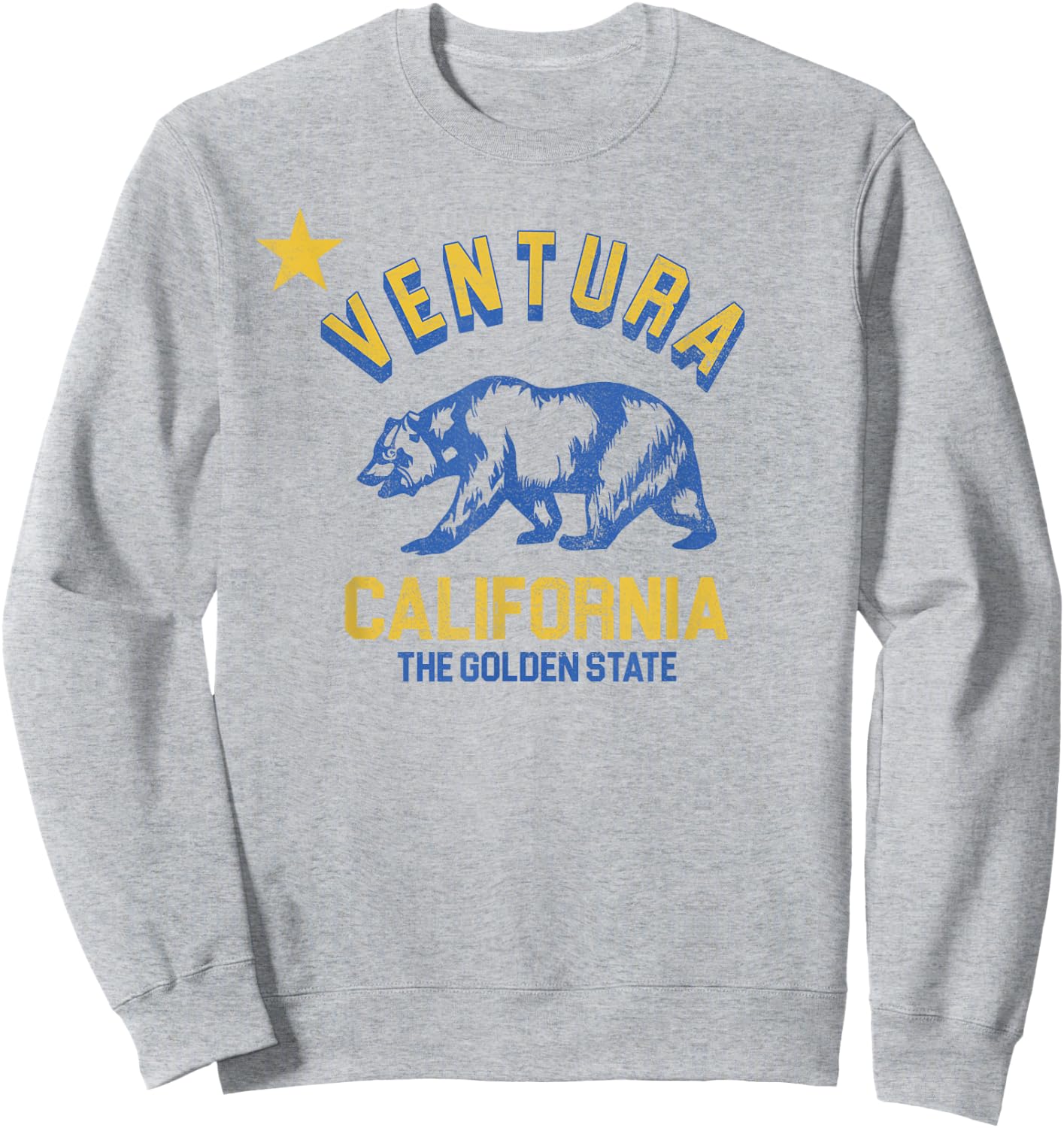 Ventura California Beach Flag Bear Surf CA Vintage Men Women Sweatshirt - Sweatshirt | Ash
