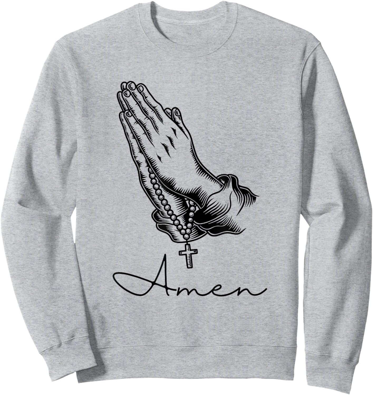 Amen Praying Hands Rosary Beads Sweatshirt - Sweatshirt | Ash