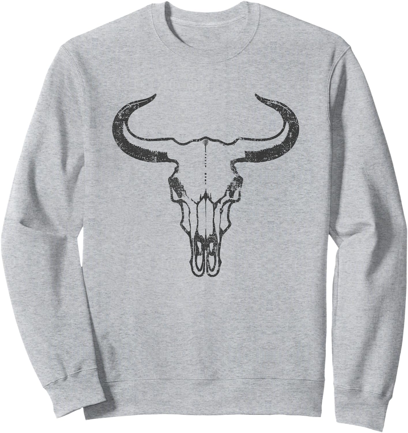 Western Country Graphic Animal Men Women Vintage Cow Skull Sweatshirt - Sweatshirt | Ash