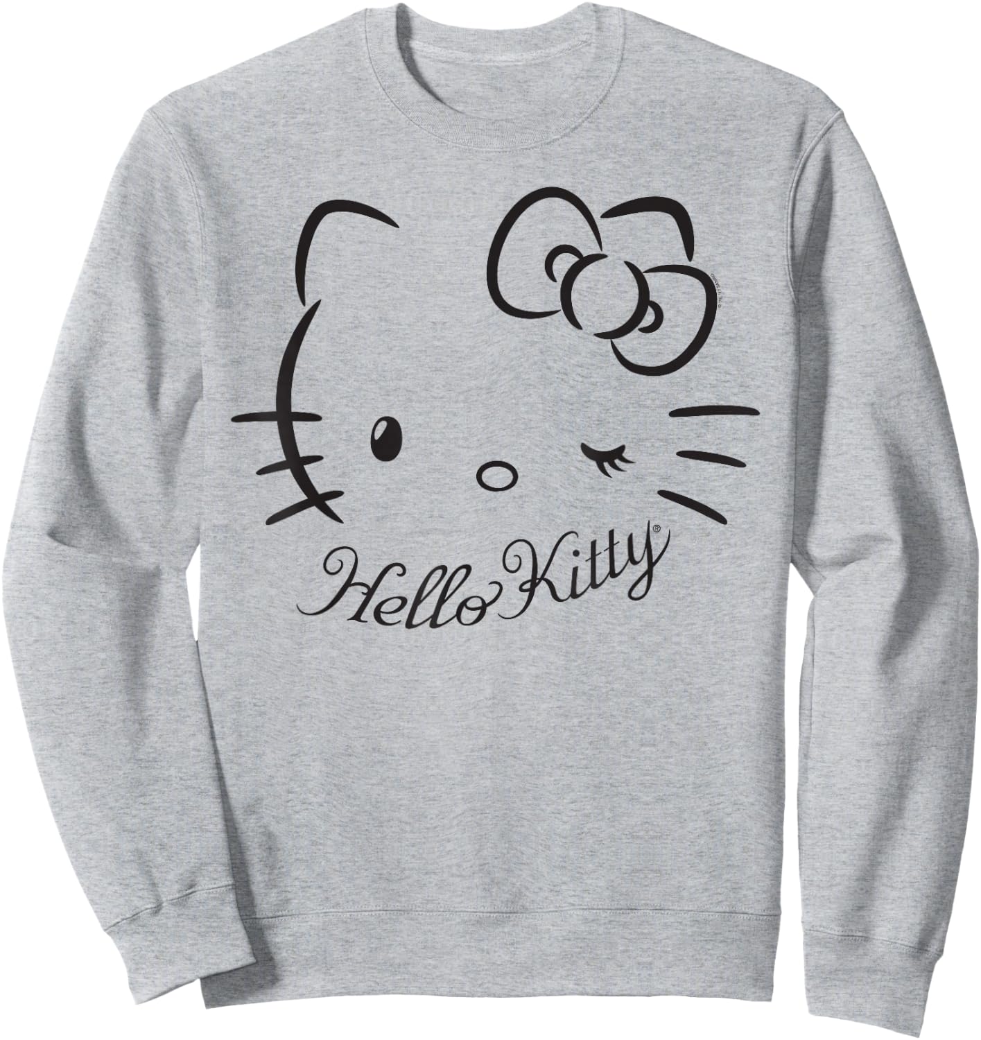 SANRIO Hello Kitty Winking , Women's Casual Classic Cartoon Letter Print , Grey, Small Sweatshirt - Sweatshirt | Ash