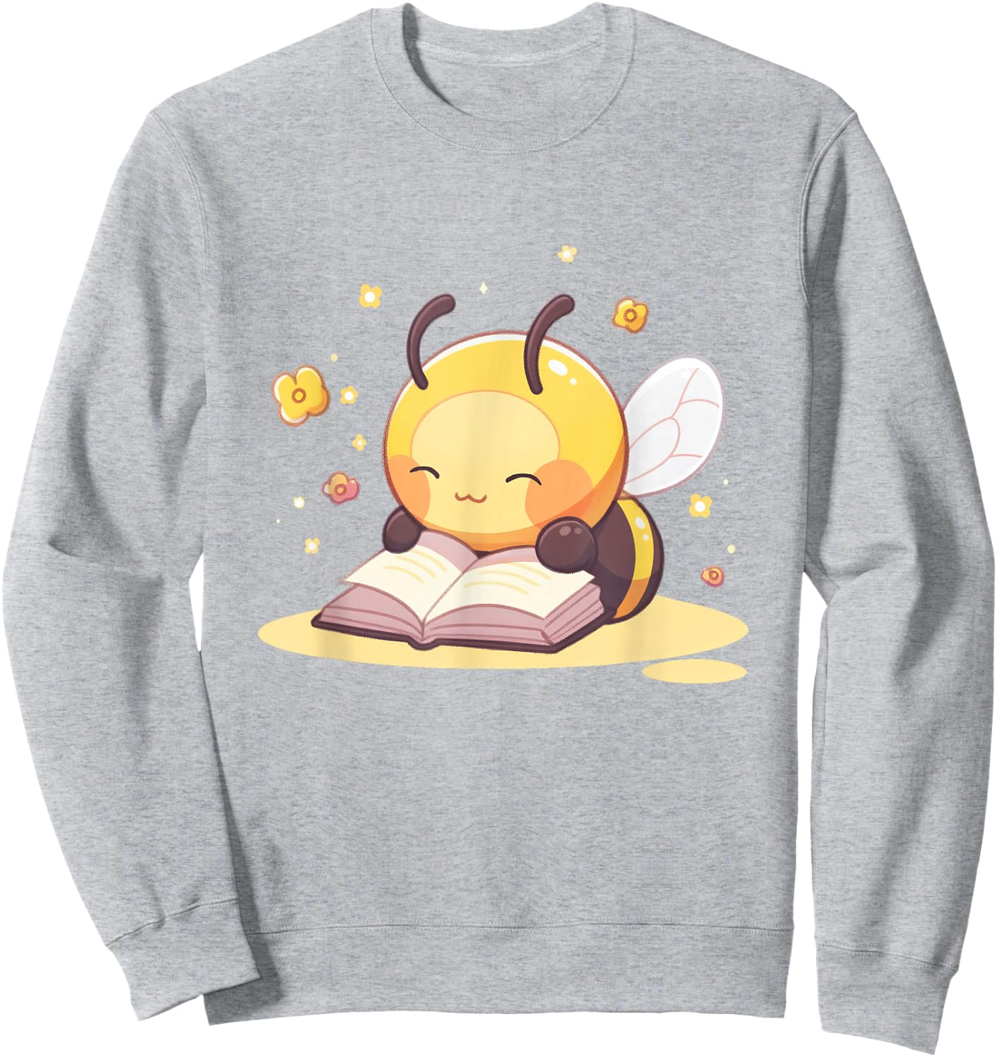 Cute Bee Reading Book Teacher Student Reader Graphic Sweatshirt - Sweatshirt | Ash
