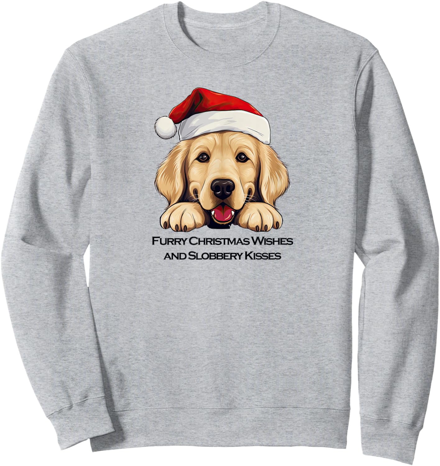 Merry Xmas Golden Retriever Santa "Furry" Christmas Wishes Sweatshirt - Sweatshirt | Ash