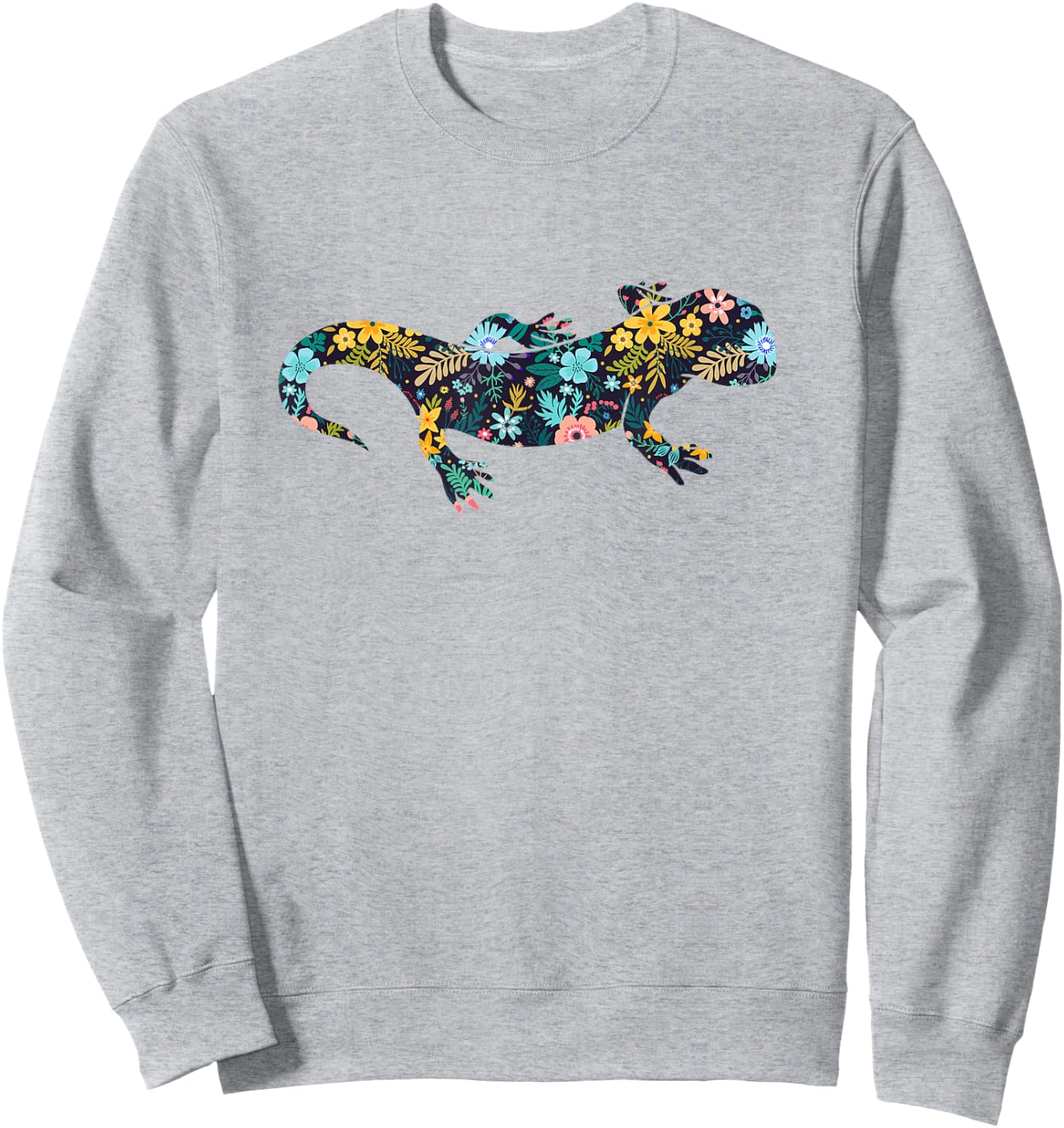 Floral Salamander Silhouette Girls Graphic Lizard Sweatshirt - Sweatshirt | Ash