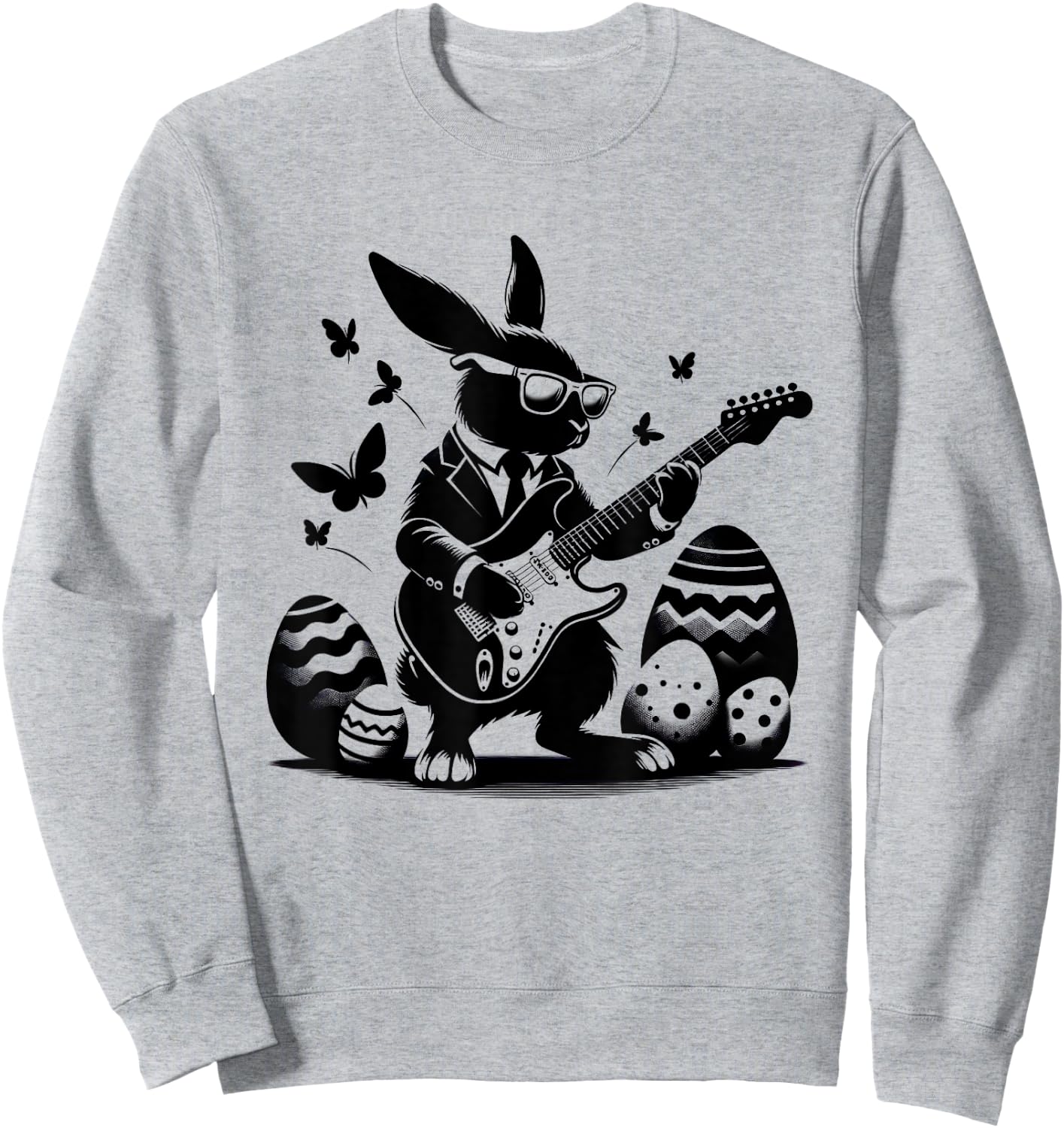 Cool Easter Rabbit Playing Guitar Cute Bunny Easter Eggs Sweatshirt - Sweatshirt | Ash