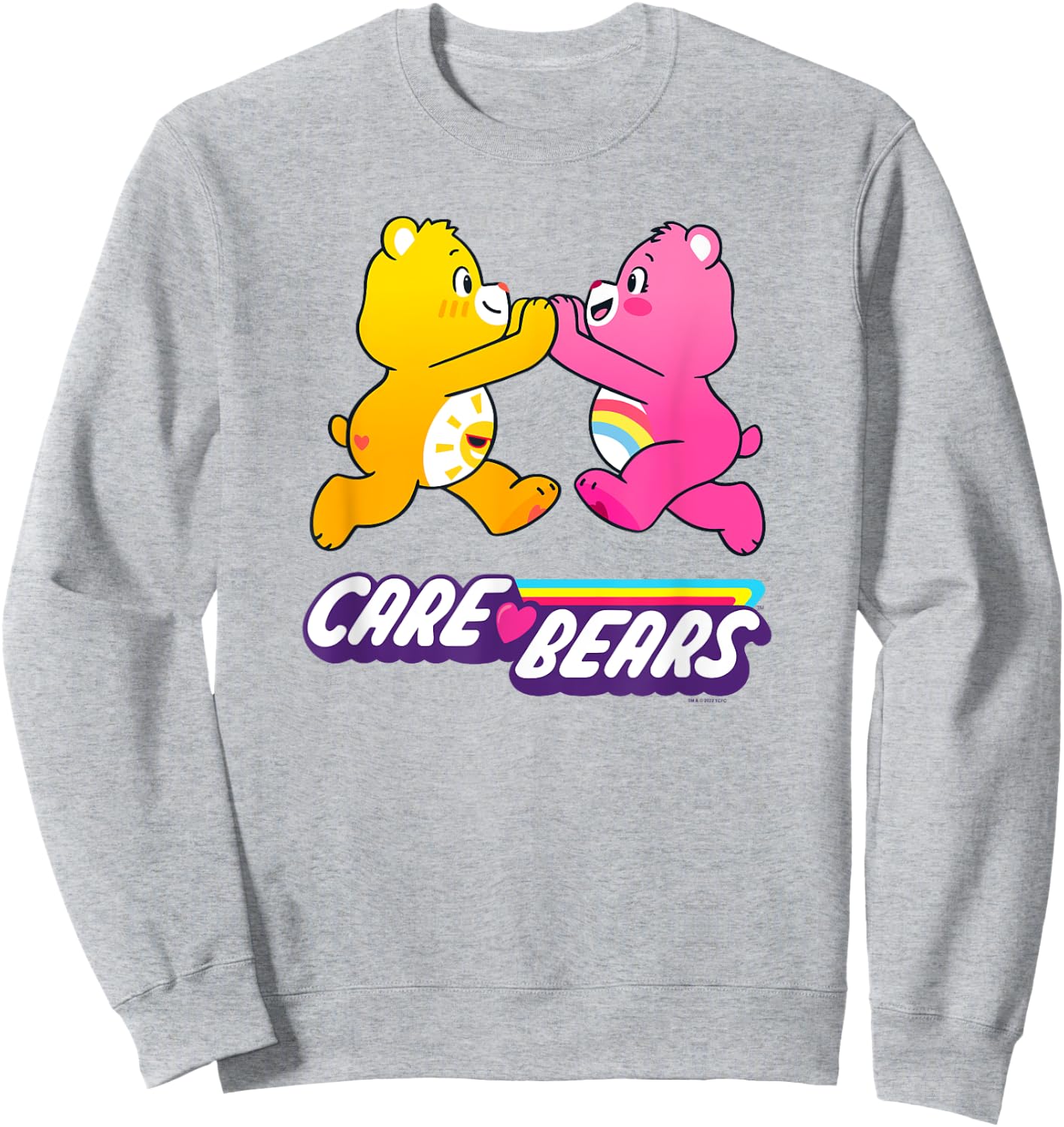 Care Bears Funshine & Cheer Bear Retro Rainbow Hugs Logo , grey, S Sweatshirt - Sweatshirt | Ash