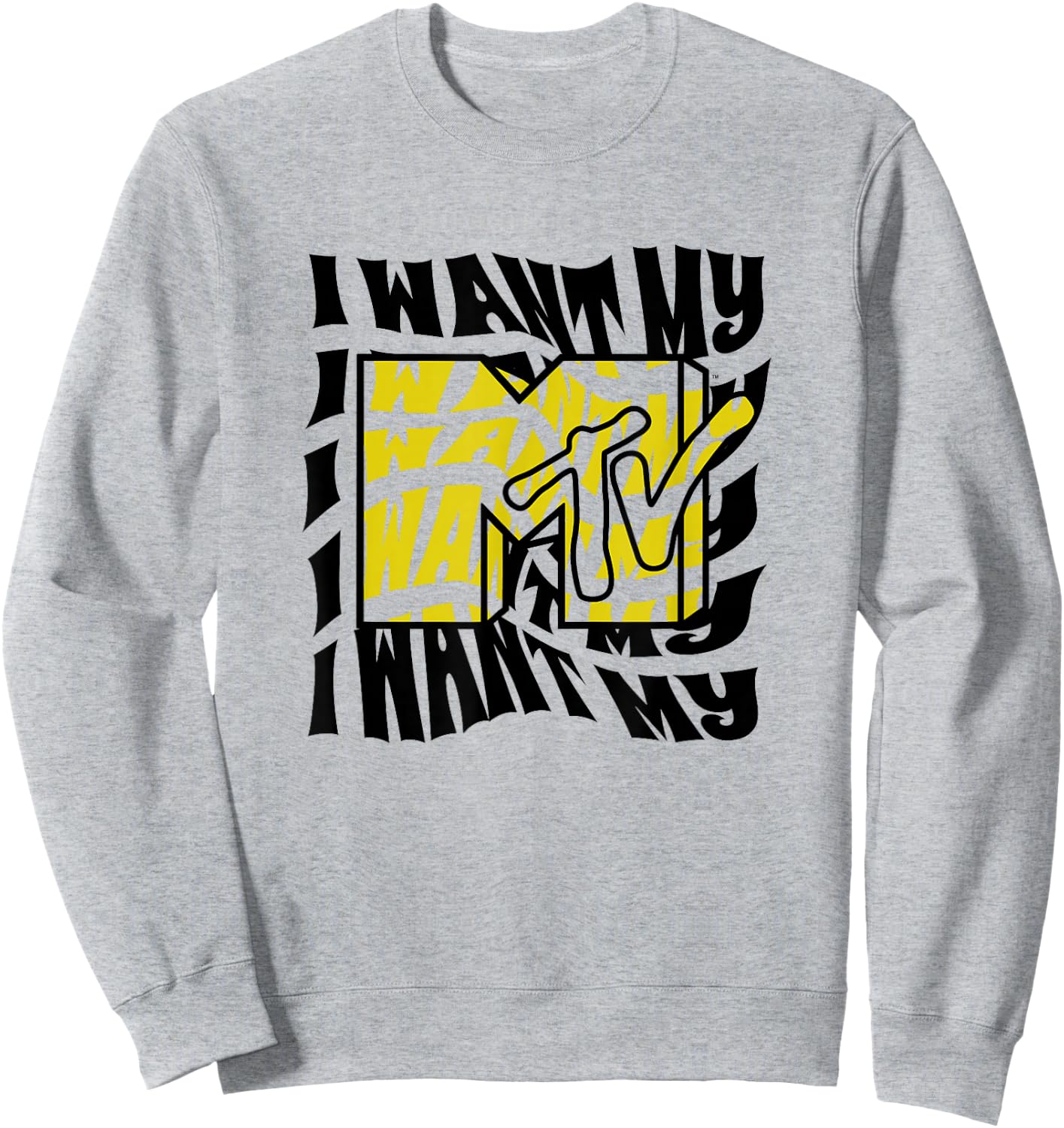 MTV I Want My Wave Stack Vintage Big Chest Text Poster Sweatshirt - Sweatshirt | Ash
